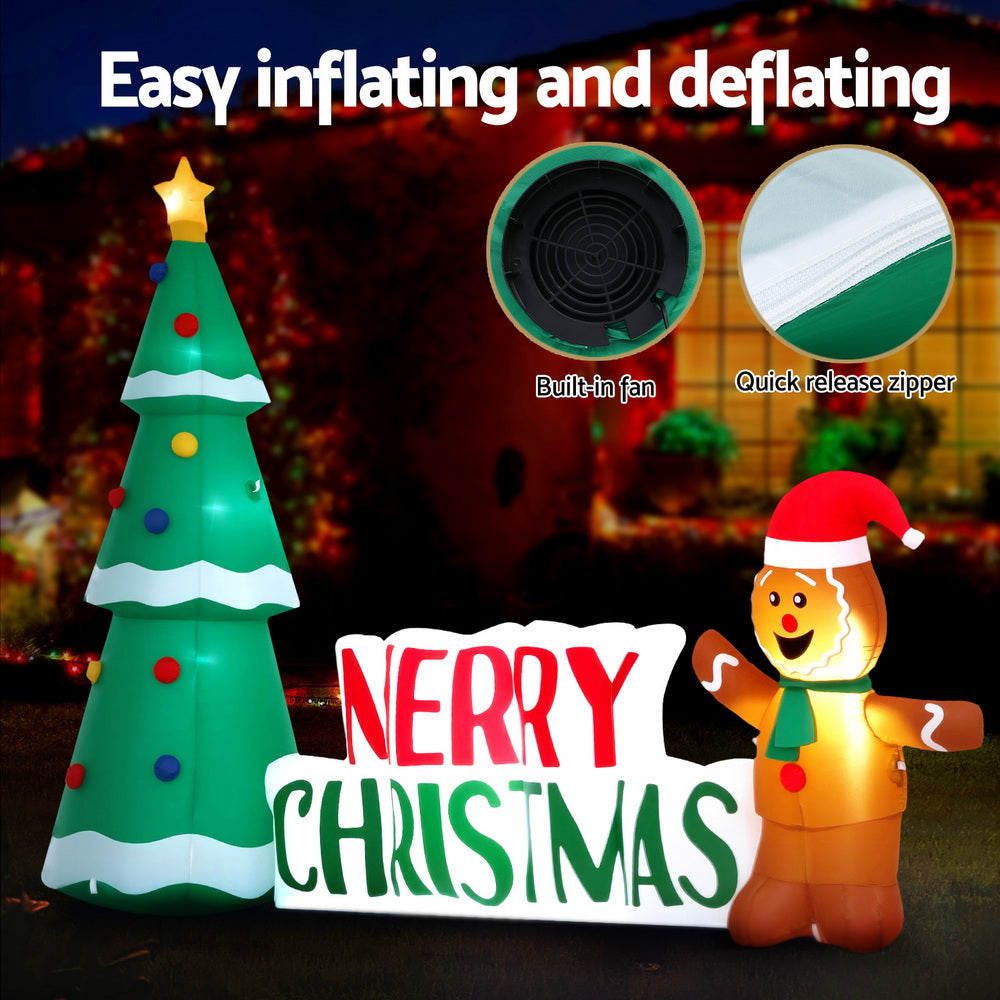 Jingle Jollys Christmas Inflatable Gingerbread Man Tree LED Illuminated Decorations-Occasions > Christmas > Outdoor Decorations & Lights-PEROZ Accessories