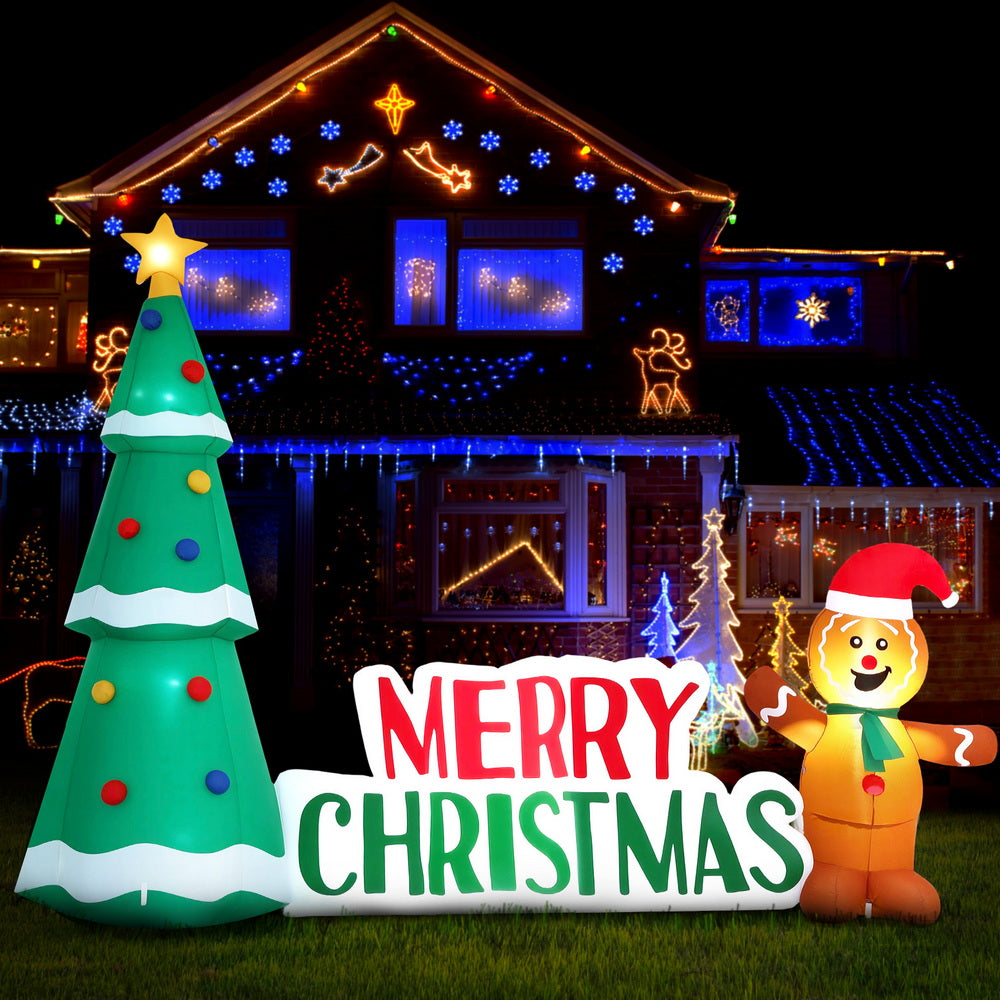 Jingle Jollys Christmas Inflatable Gingerbread Man Tree LED Illuminated Decorations-Occasions > Christmas > Outdoor Decorations & Lights-PEROZ Accessories