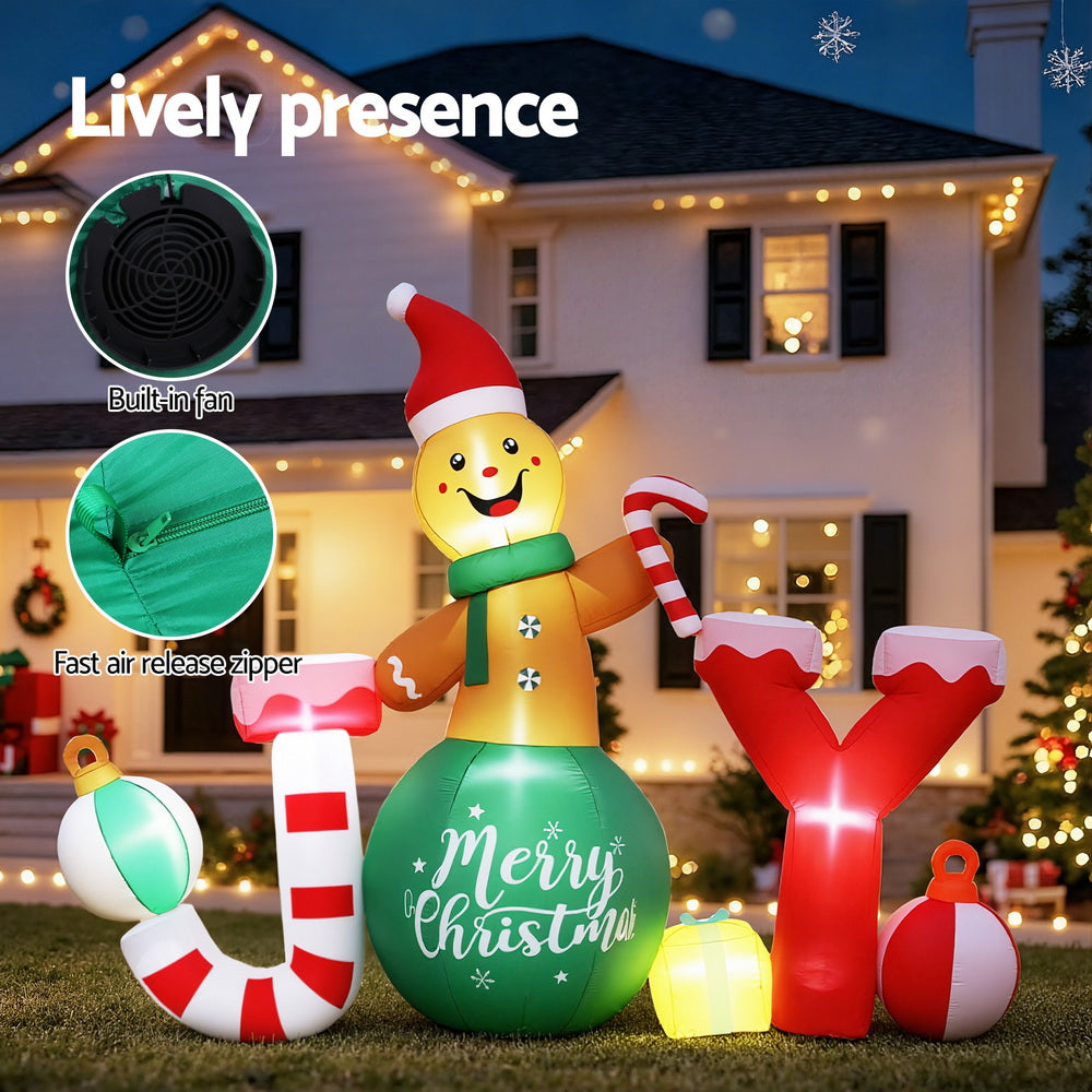 Jingle Jollys Christmas Inflatable Gingerman Joy 3M Long Outdoor Decorations Illuminated-Occasions > Christmas > Christmas Decorations-PEROZ Accessories