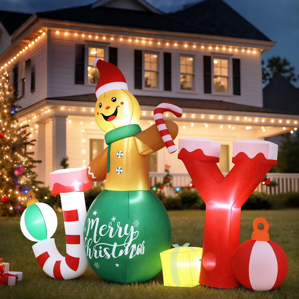 Jingle Jollys Christmas Inflatable Gingerman Joy 3M Long Outdoor Decorations Illuminated-Occasions > Christmas > Christmas Decorations-PEROZ Accessories