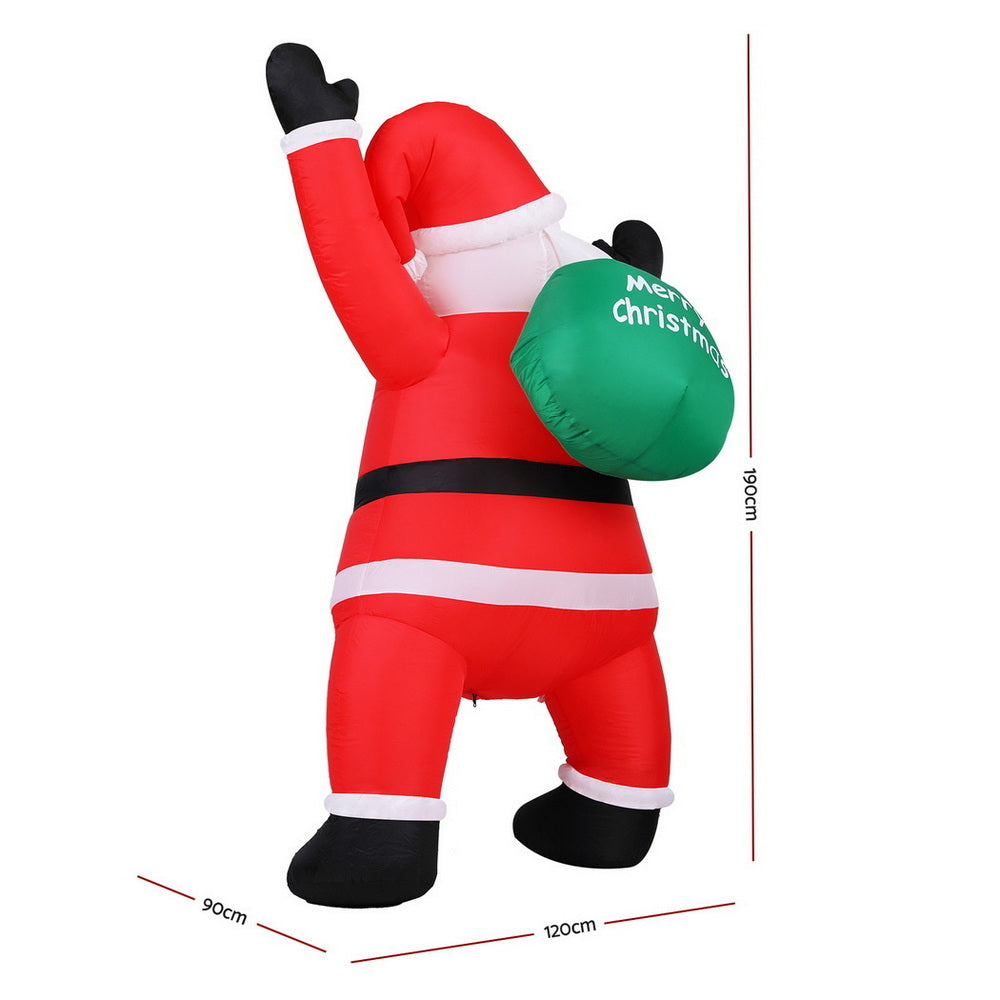 Jingle Jollys Christmas Inflatable Santa Climbing LED Illuminated Decorations 1.9M-Occasions > Christmas > Outdoor Decorations & Lights-PEROZ Accessories