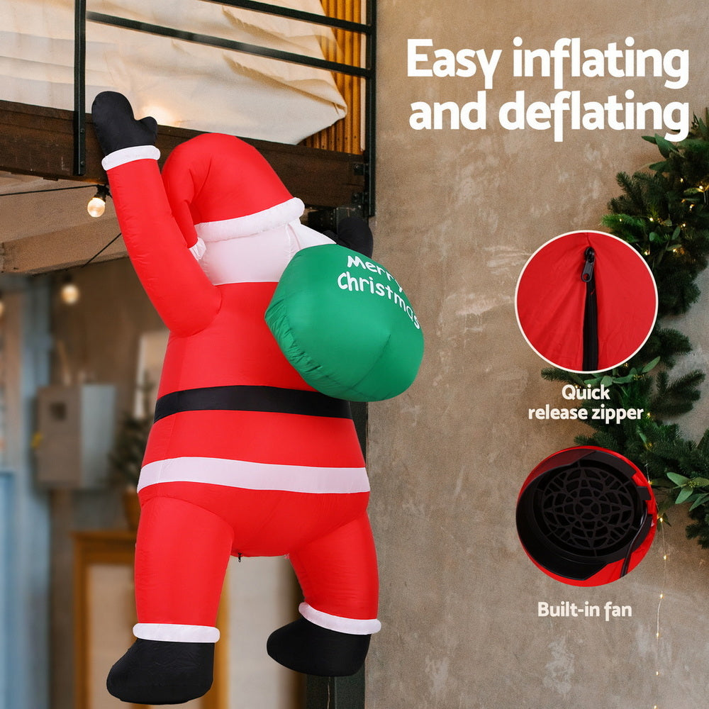 Jingle Jollys Christmas Inflatable Santa Climbing LED Illuminated Decorations 1.9M-Occasions > Christmas > Outdoor Decorations & Lights-PEROZ Accessories
