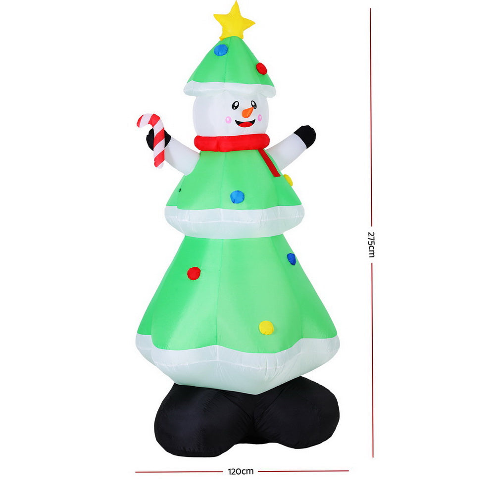 Jingle Jollys Christmas Inflatable Snowman Tree 2.75M Height LED Decorations Illuminated-Occasions > Christmas > Outdoor Decorations & Lights-PEROZ Accessories
