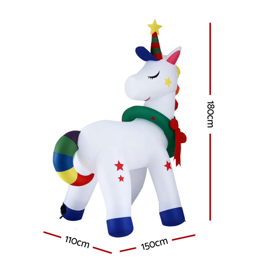 Jingle Jollys Christmas Inflatable Unicorn 1.8M Tall Outdoor Decorations Illuminated-Occasions > Christmas > Christmas Decorations-PEROZ Accessories