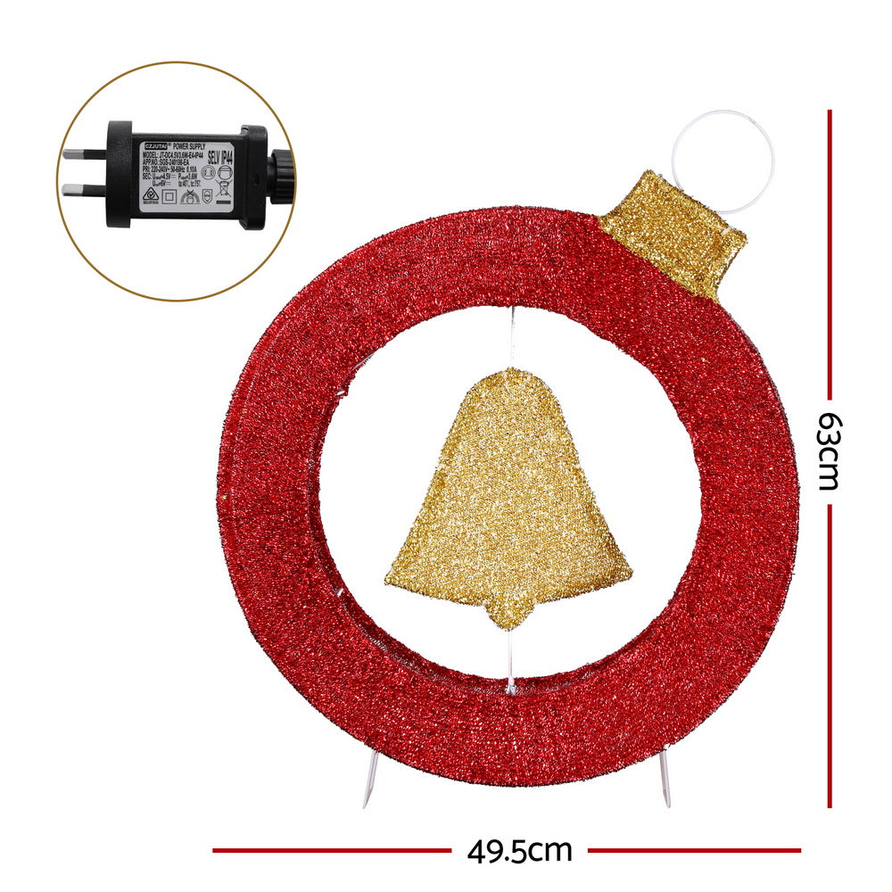 Jingle Jollys Christmas Lights 60cm Motif 30 LED Bell Wreath Xmas Decorations-Occasions > Christmas > Outdoor Decorations & Lights-PEROZ Accessories