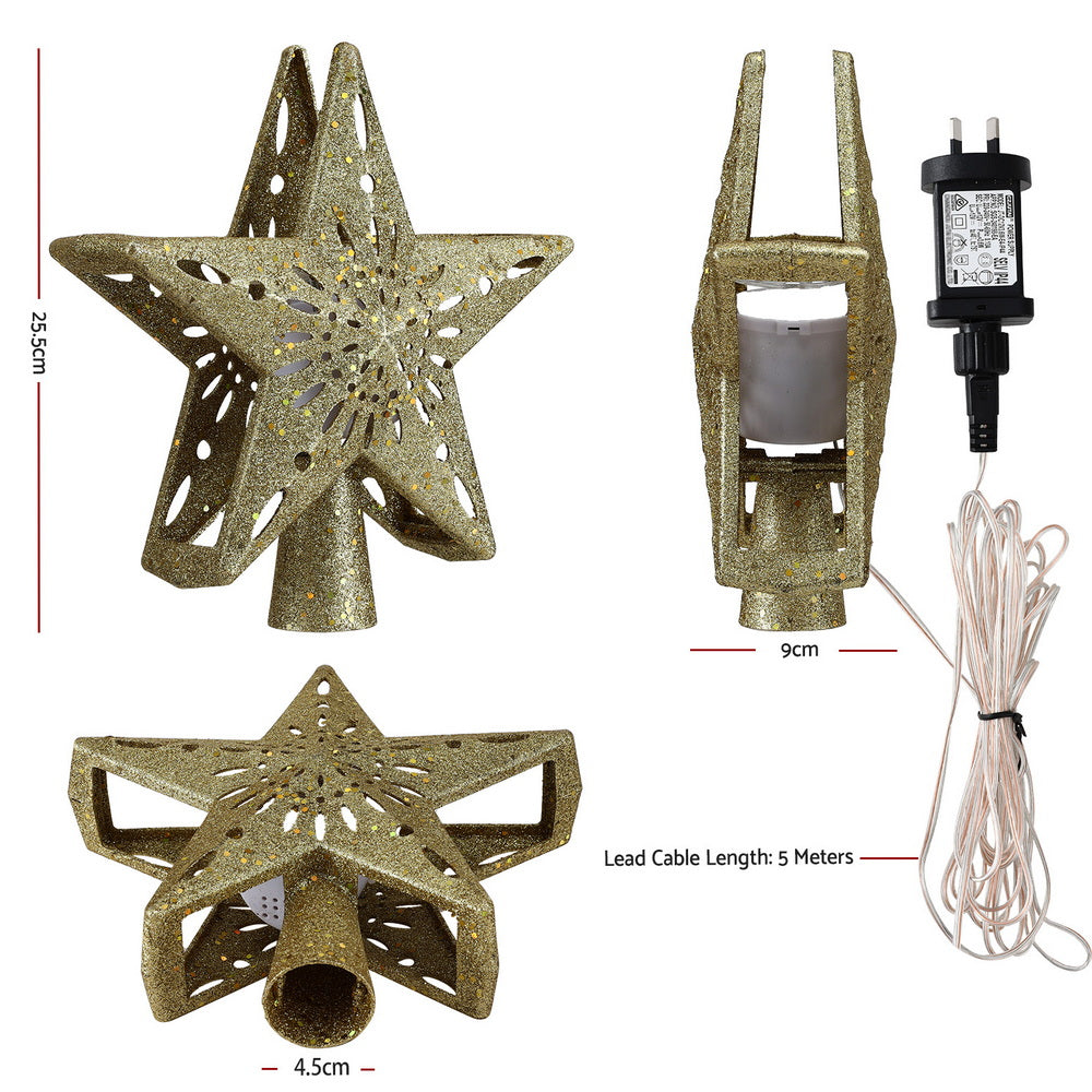 Jingle Jollys Christmas Tree Topper Star Snowflake Projector Party Glitter Gold-Occasions > Christmas > Christmas Decorations-PEROZ Accessories