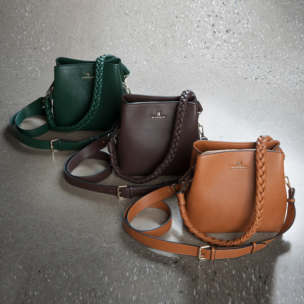 Joanie 3 Compartment Crossbody Bucket Bag + Plait Strap-PEROZ Accessories