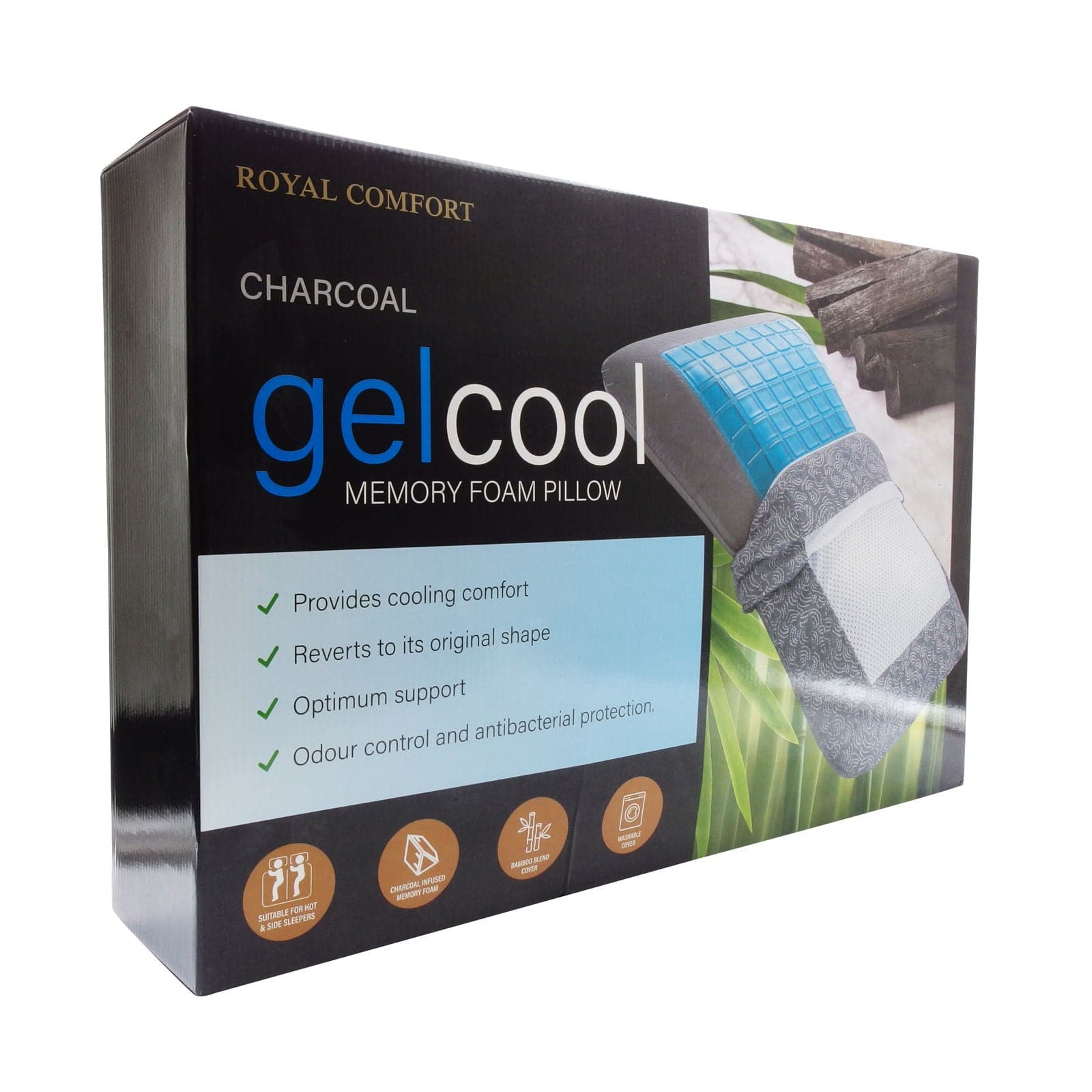 2 x Royal Comfort Cool Gel Charcoal Infused High Density Memory Foam Pillows-Bedding-PEROZ Accessories