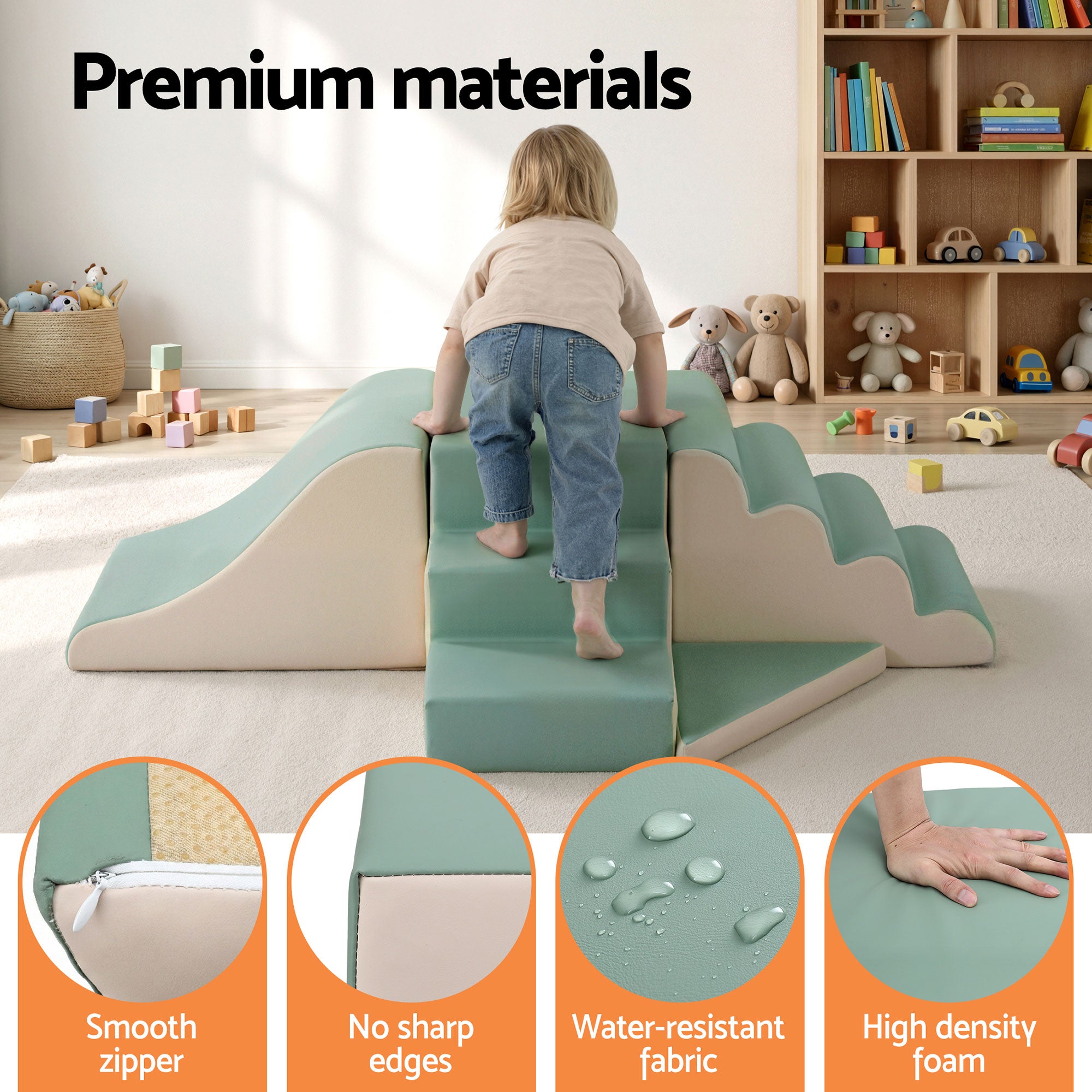 Keezi Kids Climbing Blocks 4-Piece Foam Toddler Playset Soft Indoor Climbing Toy Rocker-Baby & Kids > Baby & Kid&