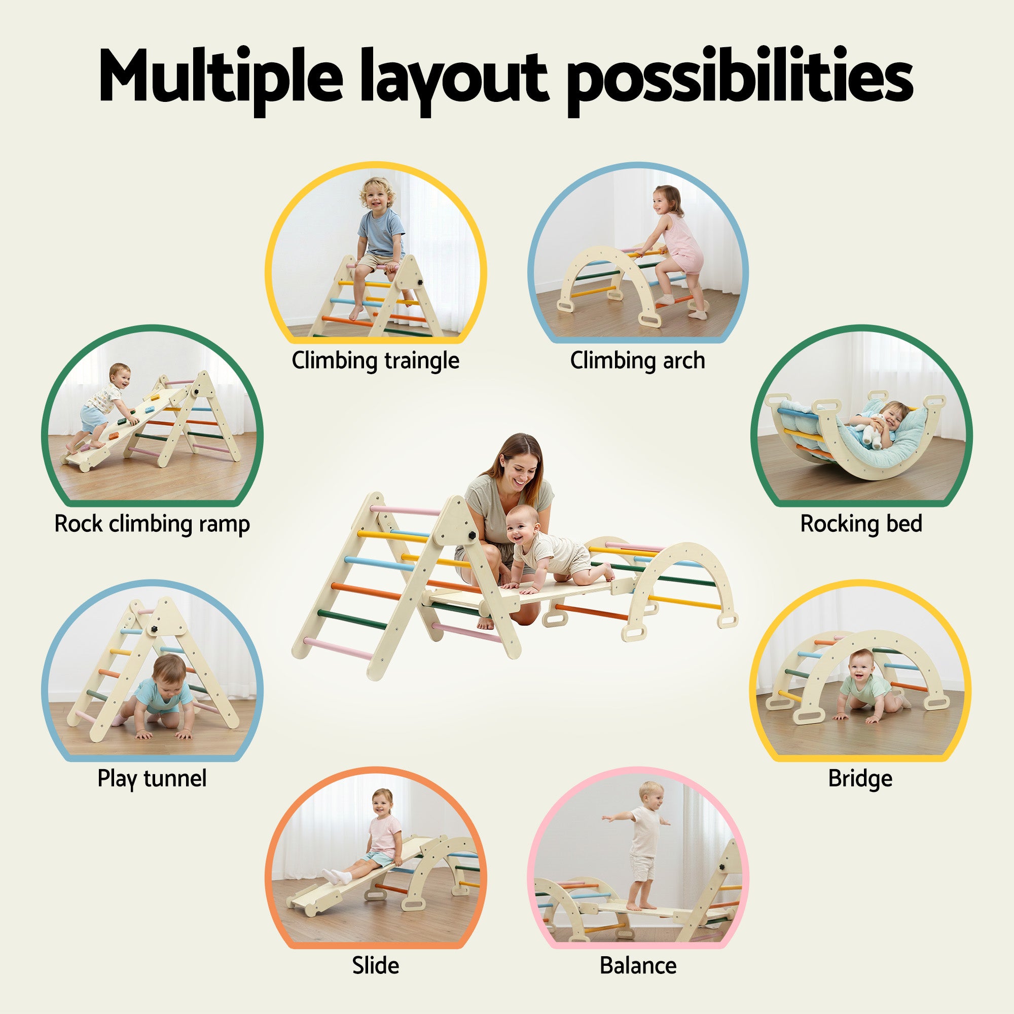 Keezi Kids Triangle Climbing Toys Set With Slide Indoor Outdoor Toddler Toys Pikler Climber With Arch-Baby & Kids > Baby & Kid&