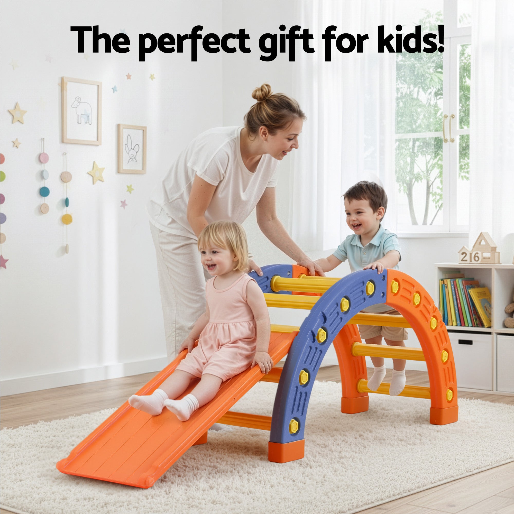 Keezi Kids Climbing Frame Set With Slide Indoor Outdoor Toddler Toys Pikler Arch Climber-Baby & Kids > Baby & Kid&