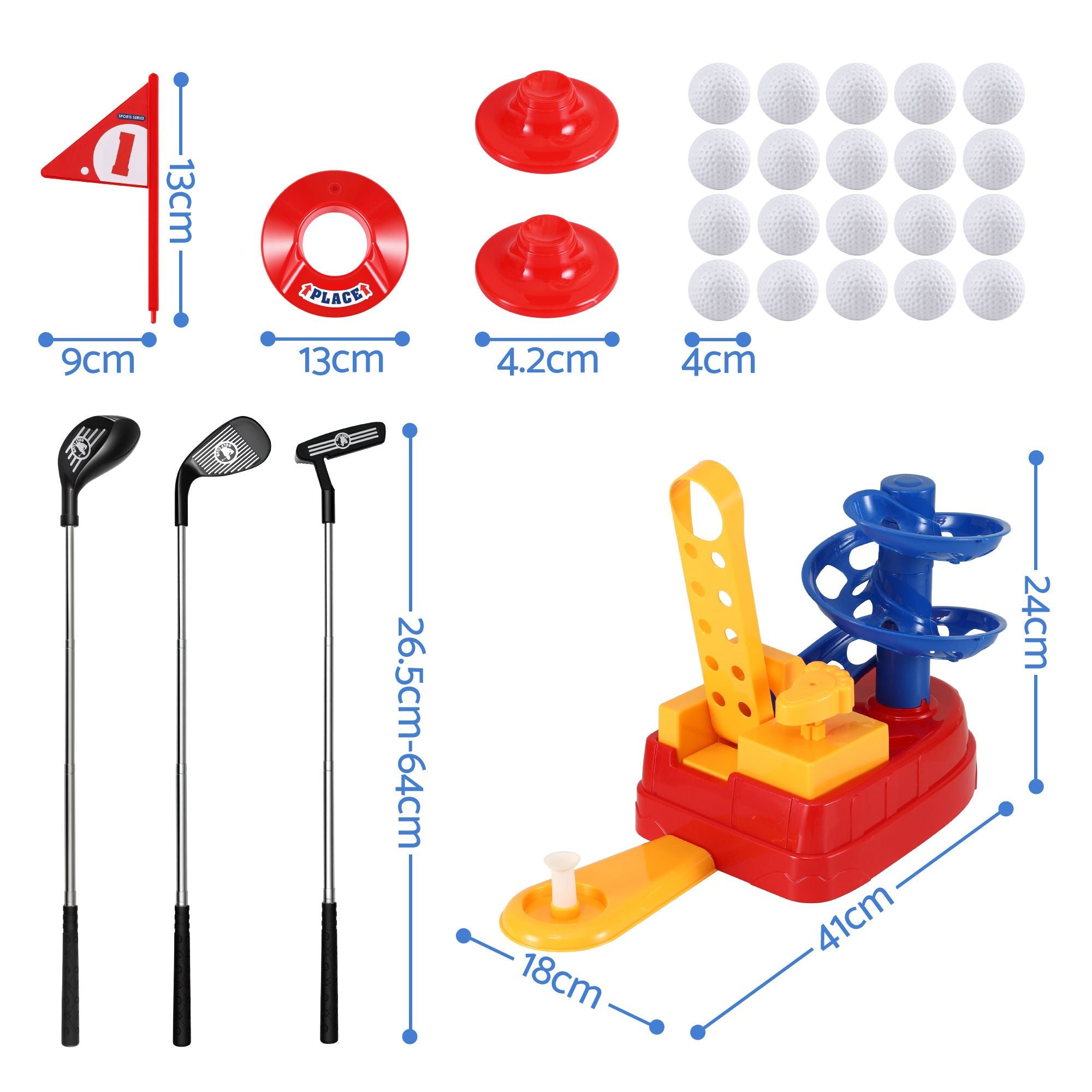 Keezi Kids Golf Toy Set with 20 Balls & 3 Adjustable Clubs, Foot Pedal Ball Launcher Portable Training Toy, Indoor Outdoor Backyard Sports Game for Ages 3-8-Baby & Kids > Baby & Kid&