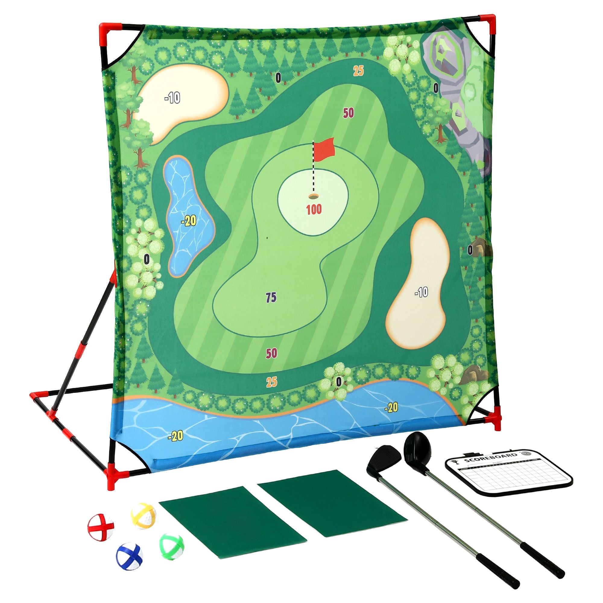 Keezi Kids Golf Play Set Chipping Game, 24 Sticky Balls, Adjustable Club & 2 Hitting Mats for Indoor Outdoor Ages 3-12 Play-Baby & Kids > Baby & Kid&
