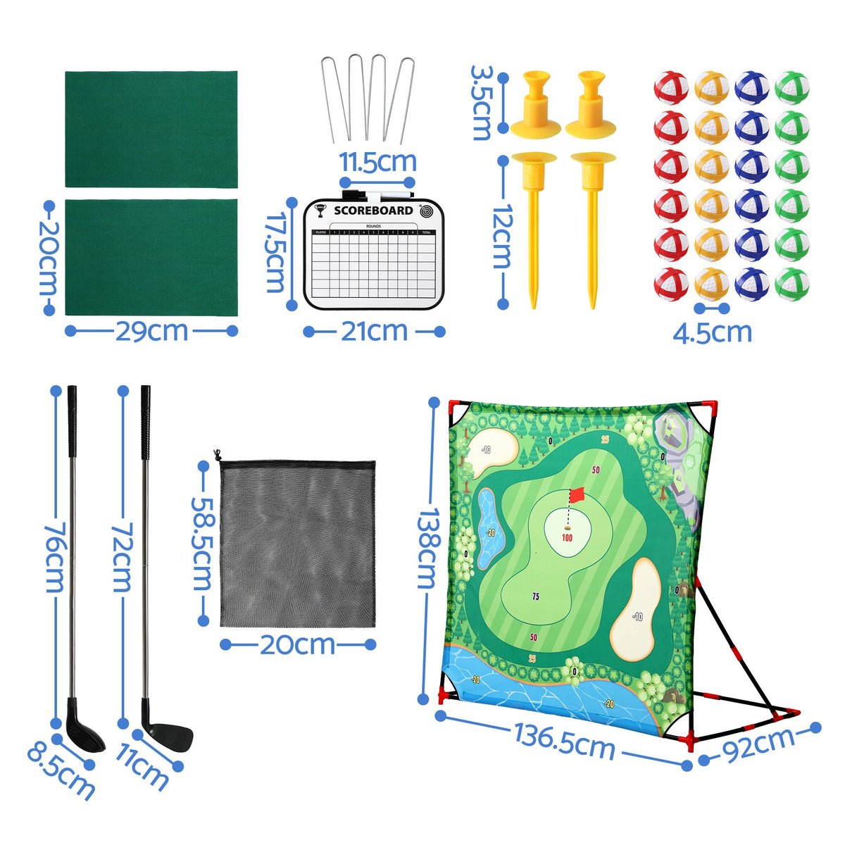 Keezi Kids Golf Play Set Chipping Game, 24 Sticky Balls, Adjustable Club & 2 Hitting Mats for Indoor Outdoor Ages 3-12 Play-Baby & Kids > Baby & Kid&