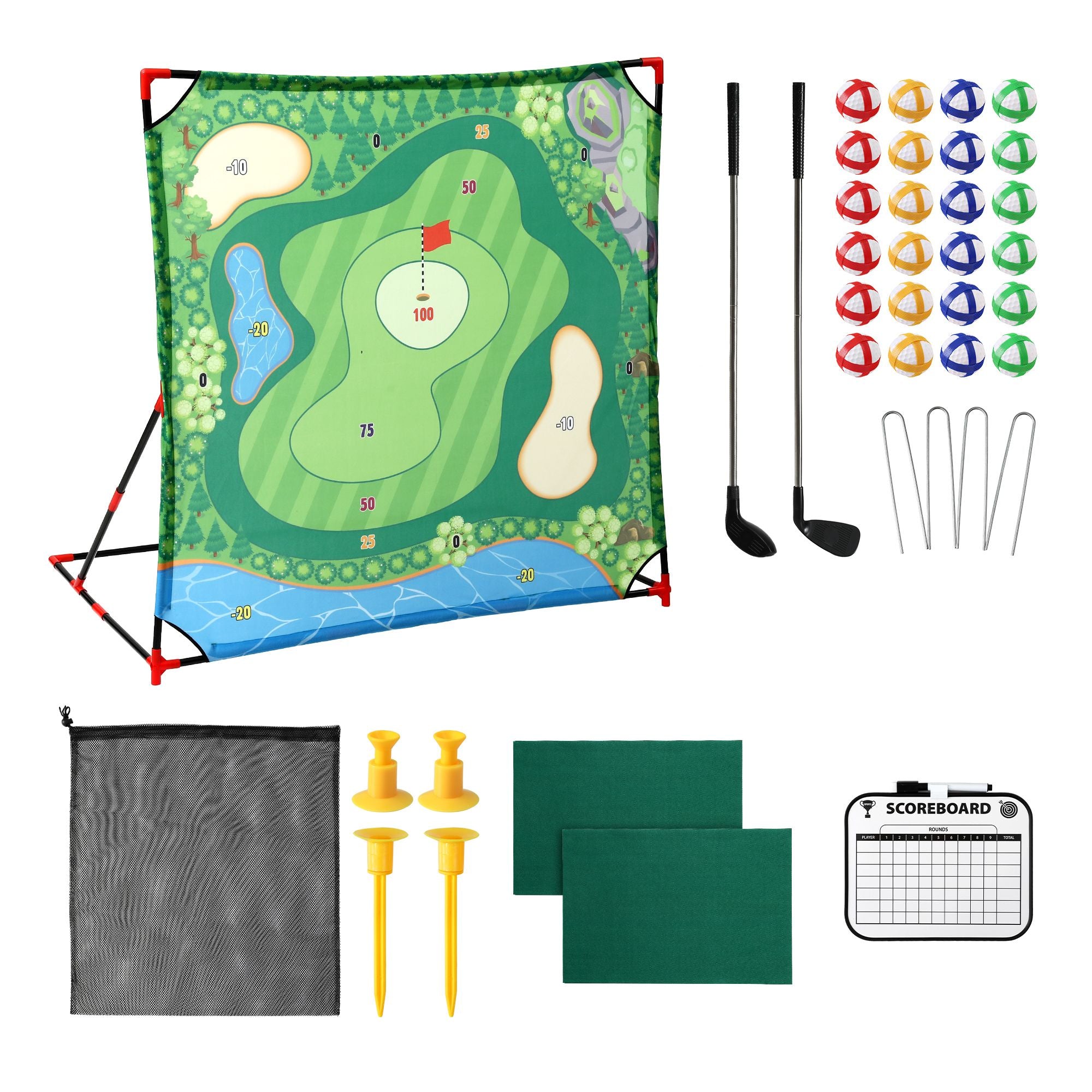 Keezi Kids Golf Play Set Chipping Game, 24 Sticky Balls, Adjustable Club & 2 Hitting Mats for Indoor Outdoor Ages 3-12 Play-Baby & Kids > Baby & Kid&