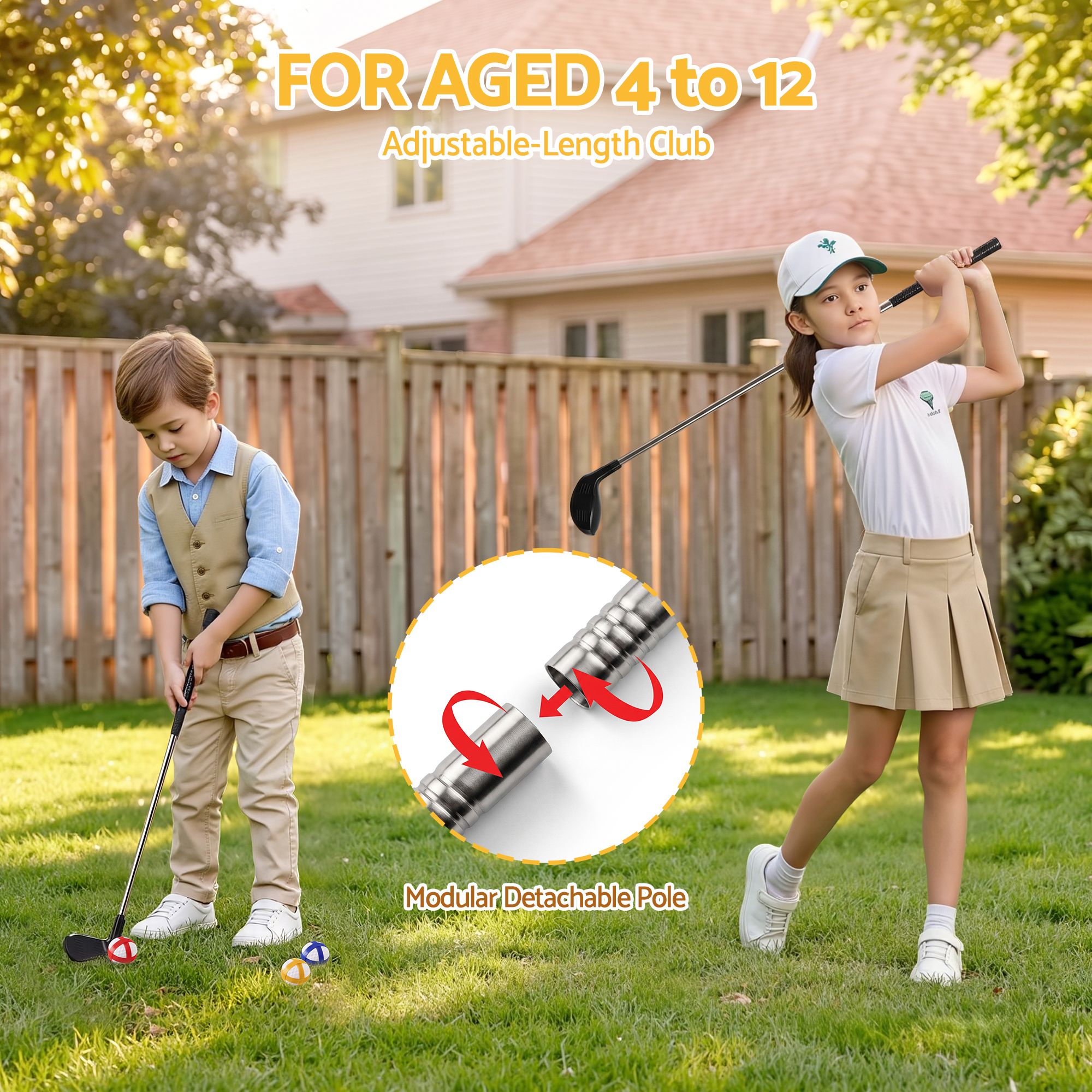 Keezi Kids Golf Play Set Chipping Game, 24 Sticky Balls, Adjustable Club & 2 Hitting Mats for Indoor Outdoor Ages 3-12 Play-Baby & Kids > Baby & Kid&