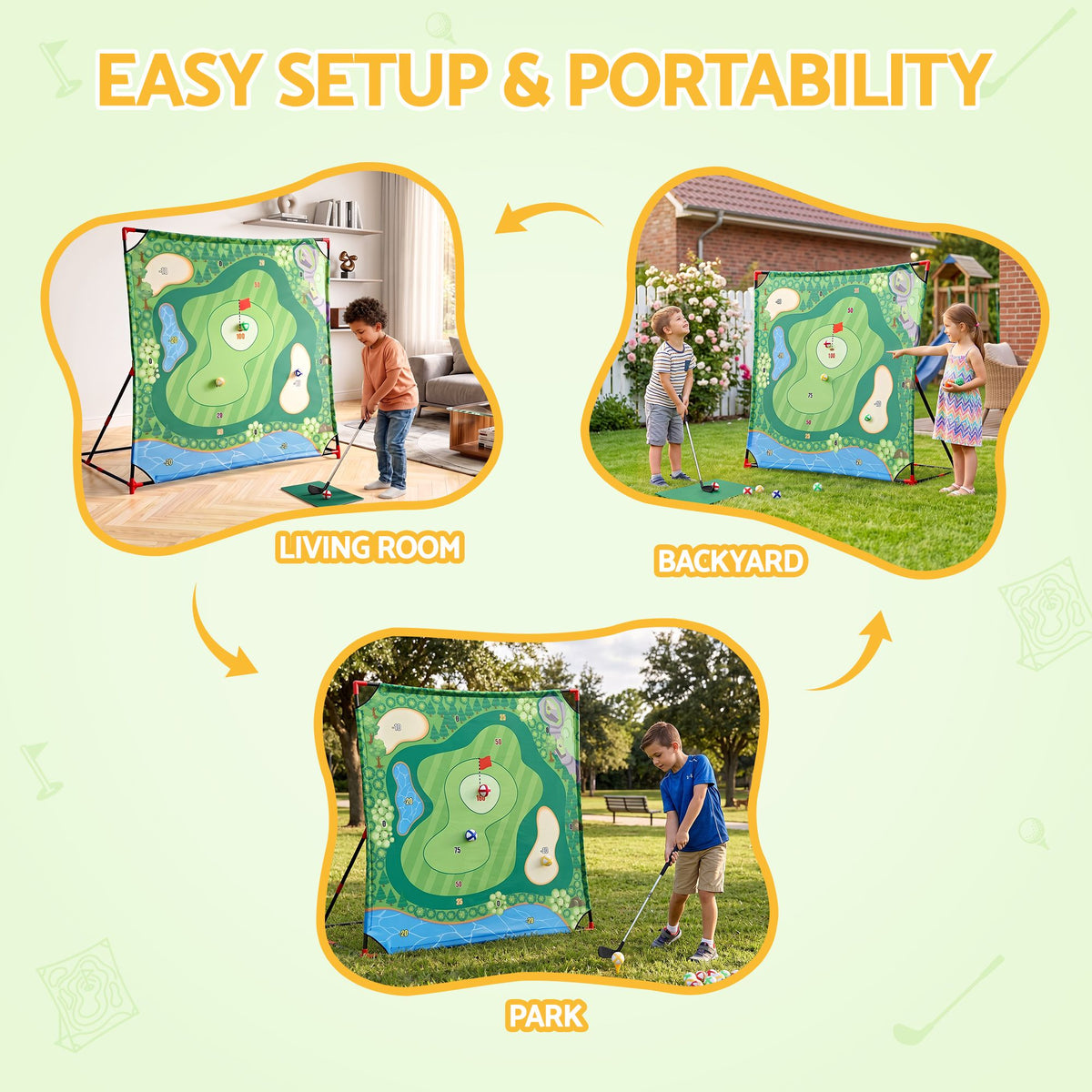 Keezi Kids Golf Play Set Chipping Game, 24 Sticky Balls, Adjustable Club & 2 Hitting Mats for Indoor Outdoor Ages 3-12 Play-Baby & Kids > Baby & Kid&