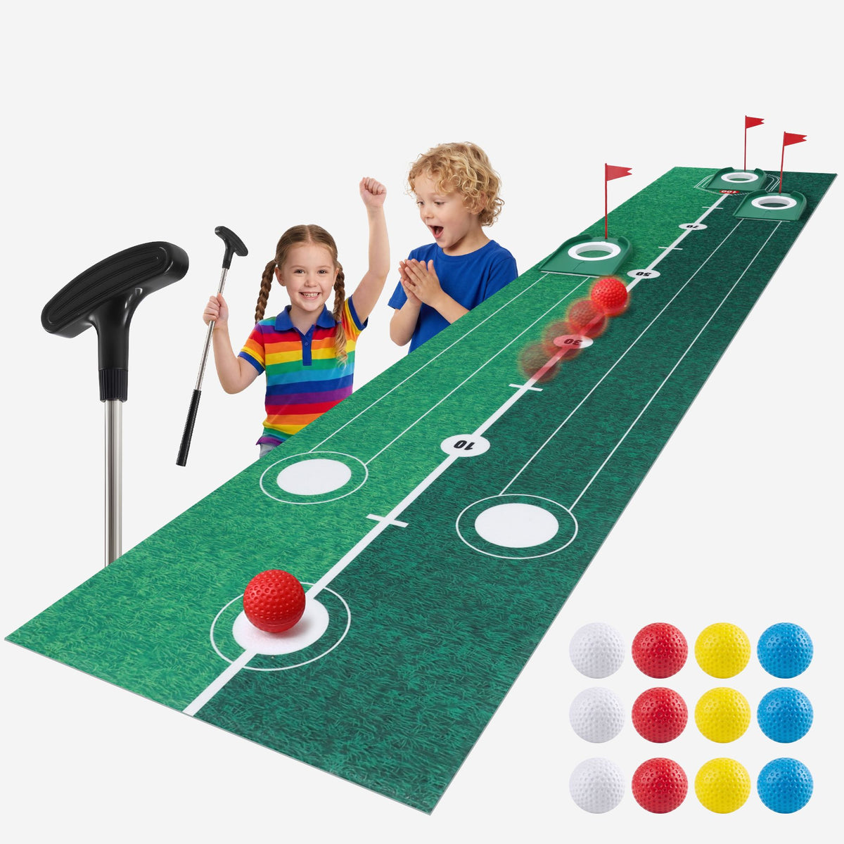 Keezi Kids Golf Putting Game Set with Golf Club, Putting Mat, 12 Balls, 3 Target Holes, Indoor Outdoor Mini Golf Toy for Ages 3-8-Baby & Kids > Baby & Kid&