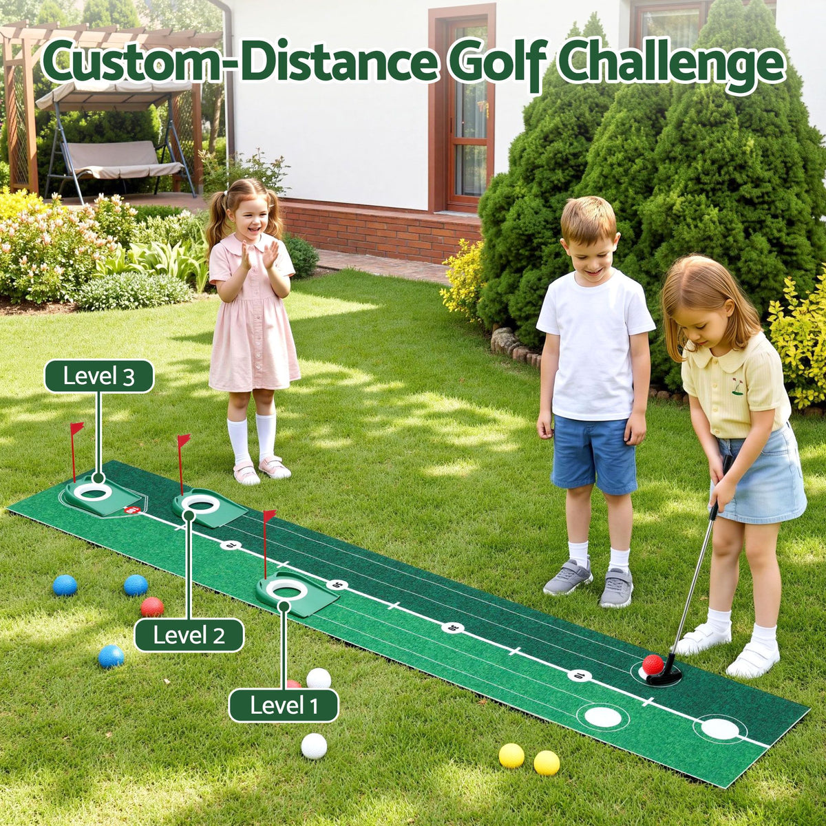 Keezi Kids Golf Putting Game Set with Golf Club, Putting Mat, 12 Balls, 3 Target Holes, Indoor Outdoor Mini Golf Toy for Ages 3-8-Baby & Kids > Baby & Kid&