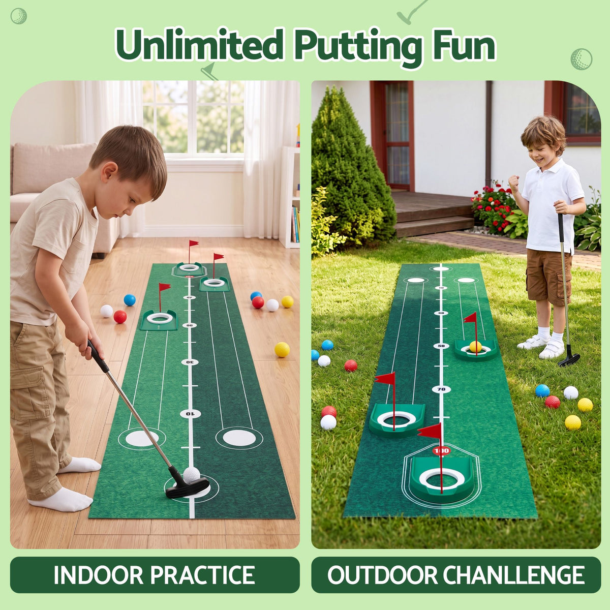 Keezi Kids Golf Putting Game Set with Golf Club, Putting Mat, 12 Balls, 3 Target Holes, Indoor Outdoor Mini Golf Toy for Ages 3-8-Baby & Kids > Baby & Kid&