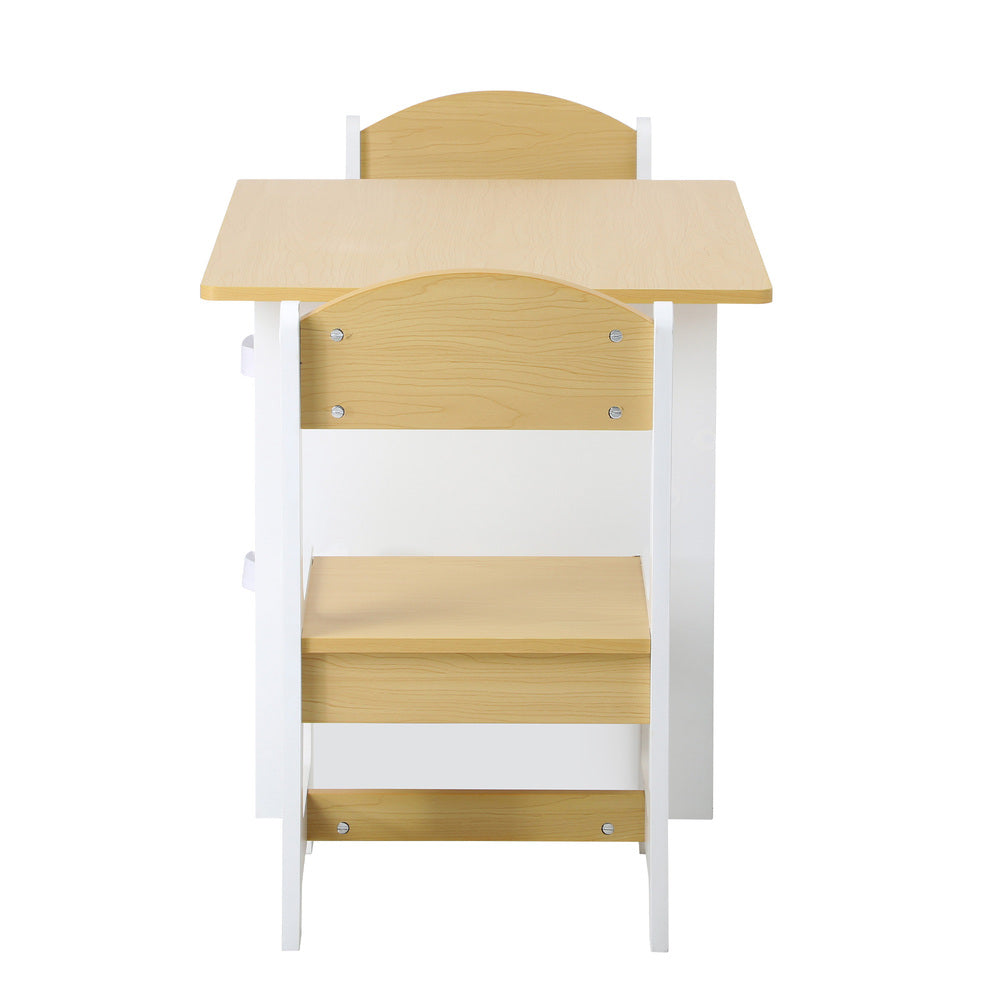 Oikiture Kids Table and Chair Set with Storage Bins Wooden & White-Kid Table Set-PEROZ Accessories