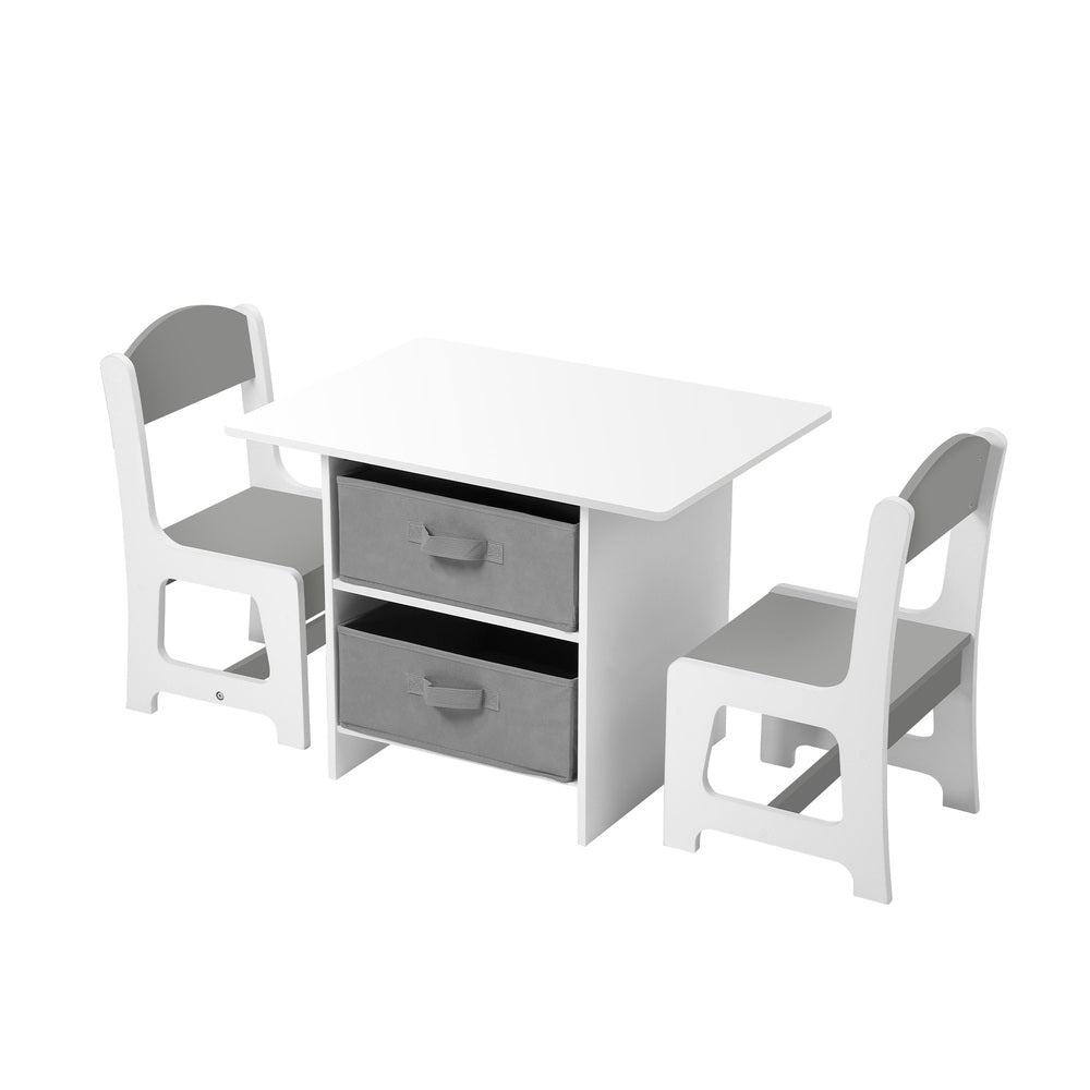 Oikiture Kids Table and Chair Set with Storage Bins White & Grey-Kid Table Set-PEROZ Accessories