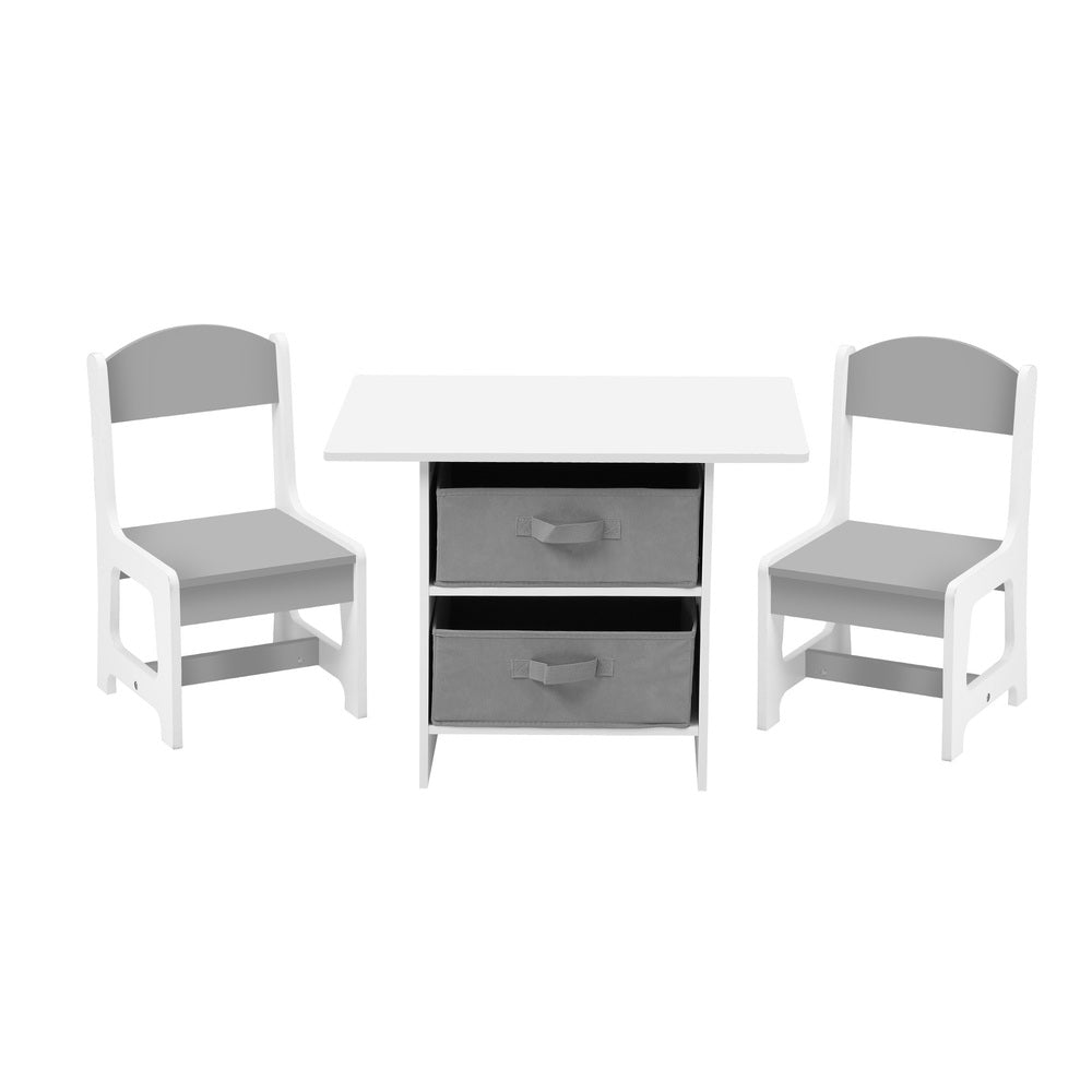 Oikiture Kids Table and Chair Set with Storage Bins White & Grey-Kid Table Set-PEROZ Accessories