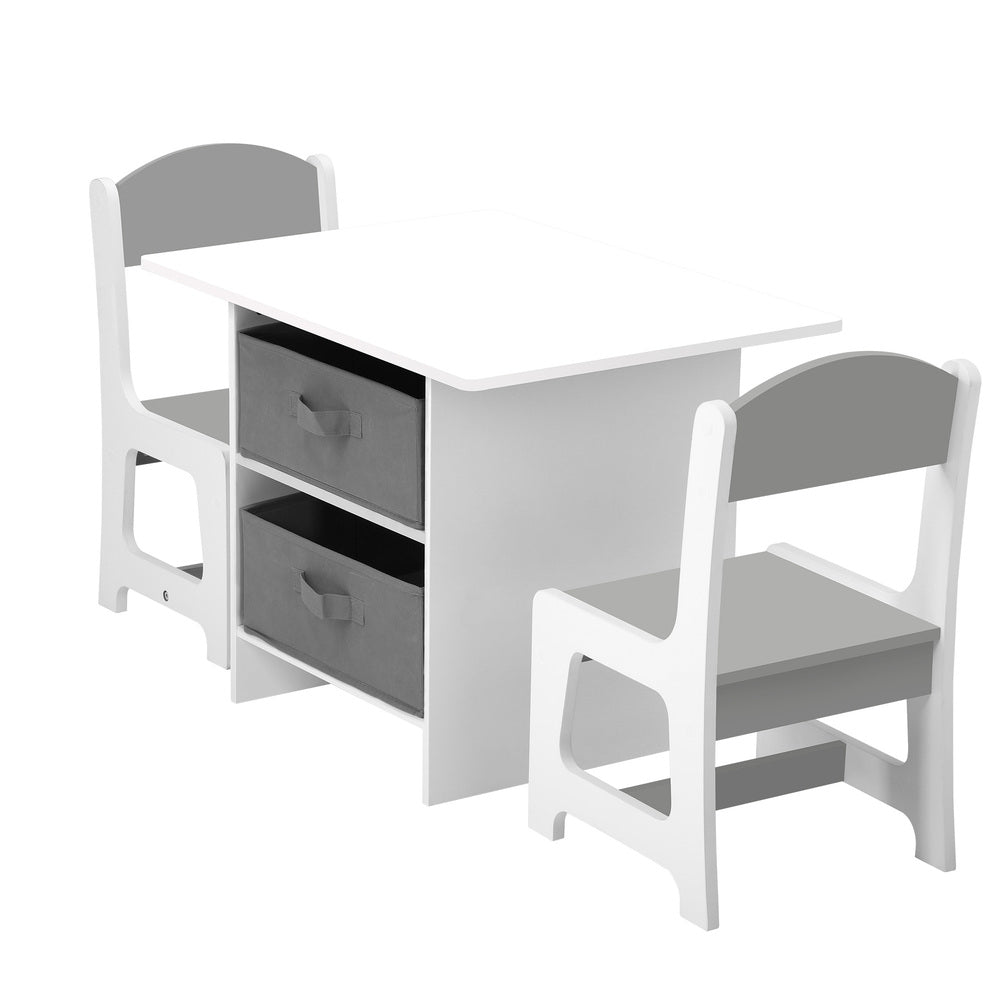 Oikiture Kids Table and Chair Set with Storage Bins White & Grey-Kid Table Set-PEROZ Accessories