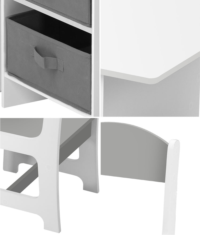 Oikiture Kids Table and Chair Set with Storage Bins White & Grey-Kid Table Set-PEROZ Accessories