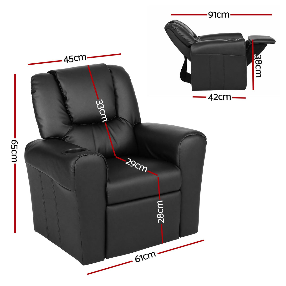 Keezi Kids Recliner Chair PU Leather Sofa Lounge Couch Children Armchair-Recliner Chairs-PEROZ Accessories