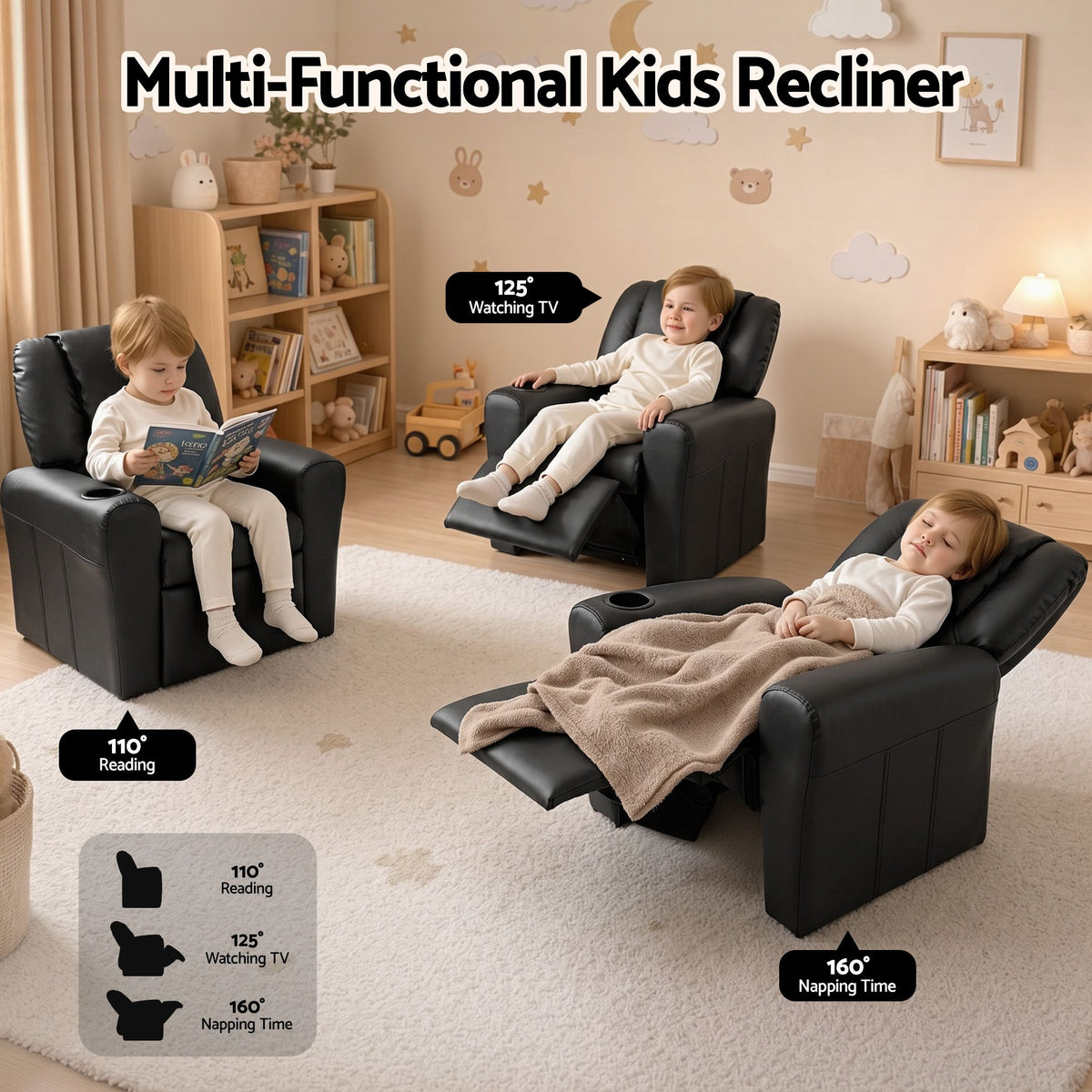 Keezi Kids Recliner Chair PU Leather Sofa Lounge Couch Children Armchair-Recliner Chairs-PEROZ Accessories