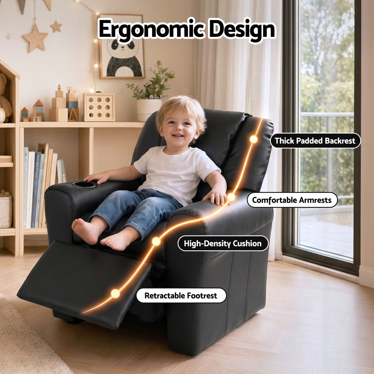 Keezi Kids Recliner Chair PU Leather Sofa Lounge Couch Children Armchair-Recliner Chairs-PEROZ Accessories
