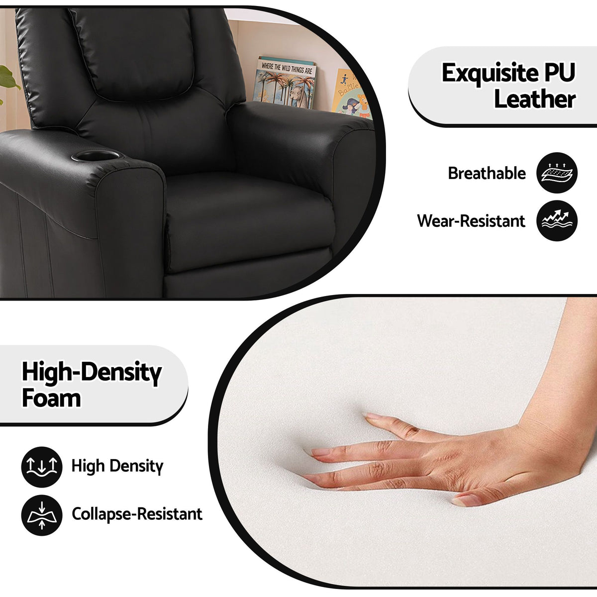 Keezi Kids Recliner Chair PU Leather Sofa Lounge Couch Children Armchair-Recliner Chairs-PEROZ Accessories