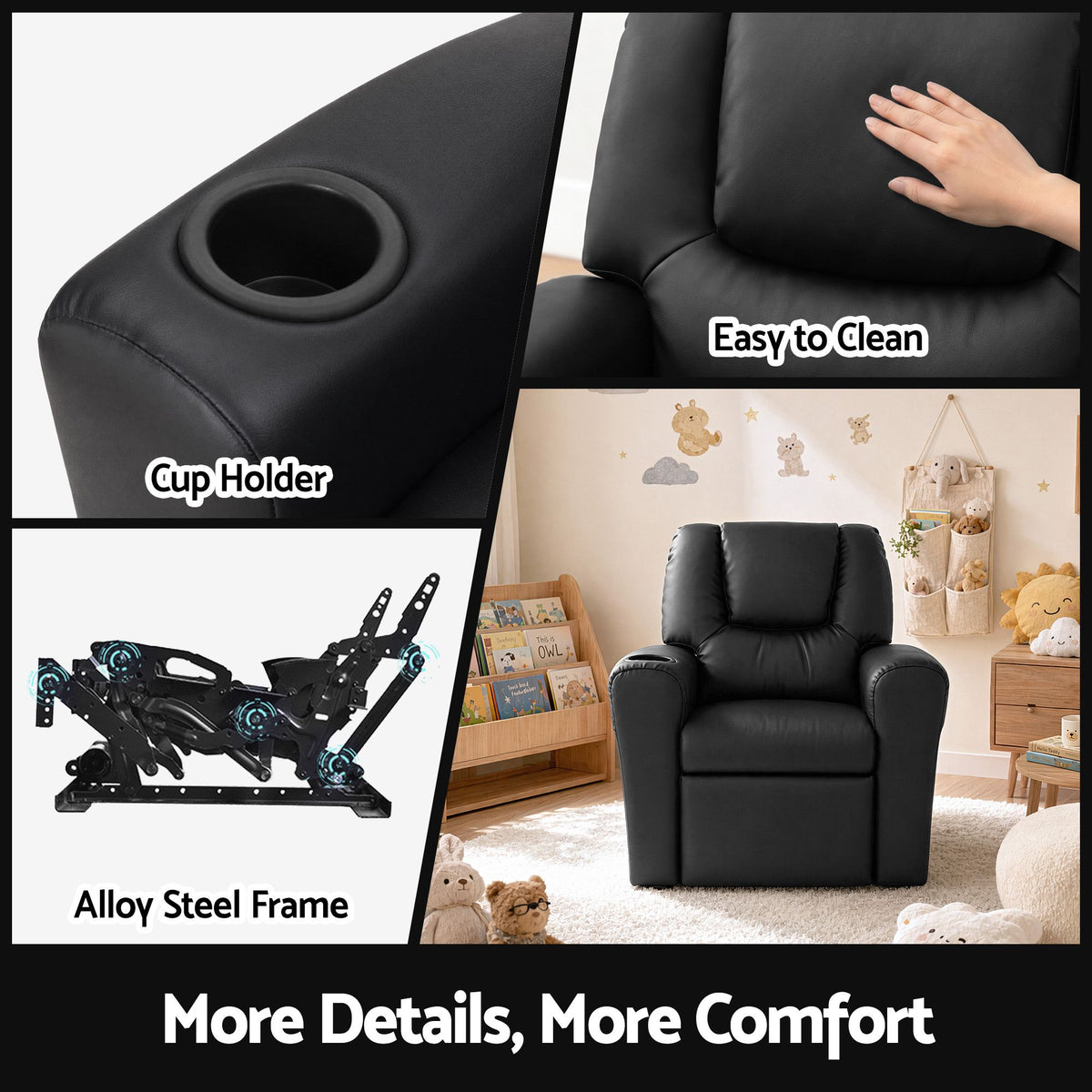 Keezi Kids Recliner Chair PU Leather Sofa Lounge Couch Children Armchair-Recliner Chairs-PEROZ Accessories