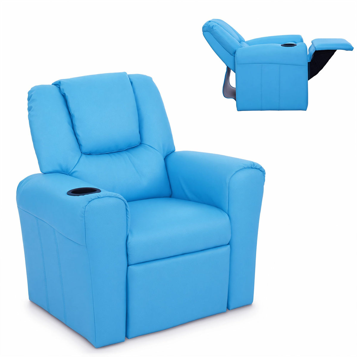 Keezi Kids Recliner Chair PU Leather Sofa Lounge Couch Children Armchair Blue-Recliner Chairs-PEROZ Accessories