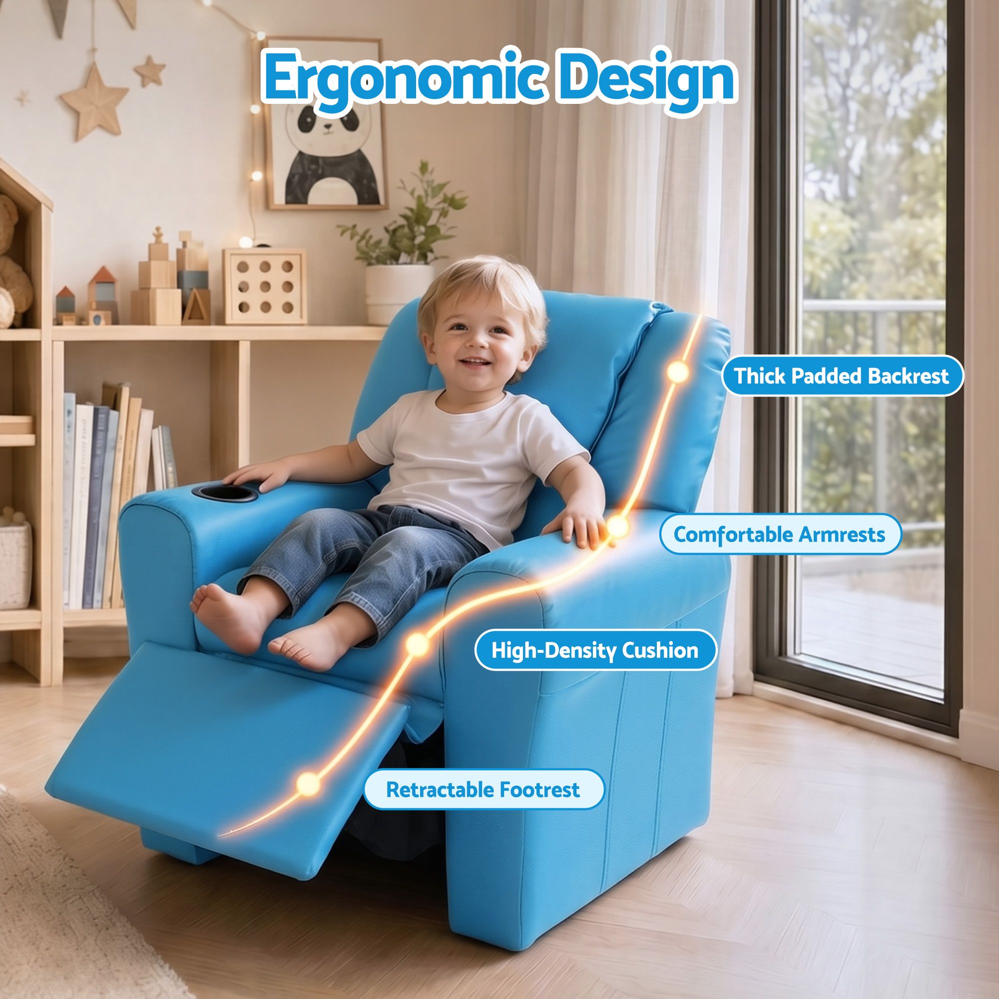 Keezi Kids Recliner Chair Blue PU Leather Sofa Lounge Couch Children Armchair-Recliner Chairs-PEROZ Accessories