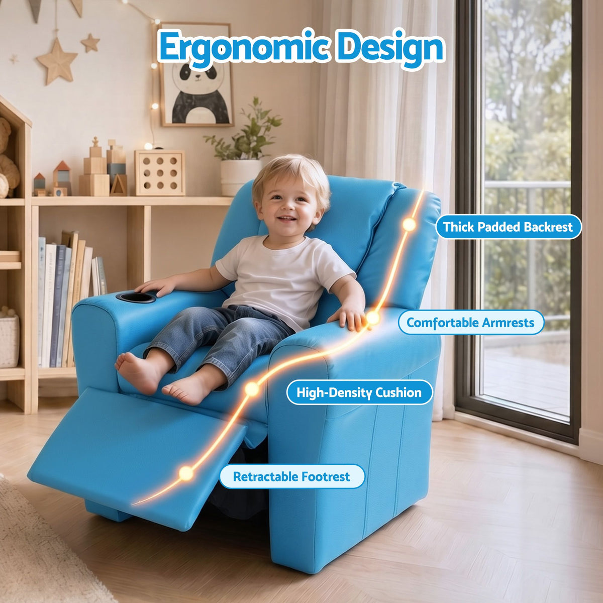 Keezi Kids Recliner Chair PU Leather Sofa Lounge Couch Children Armchair Blue-Recliner Chairs-PEROZ Accessories