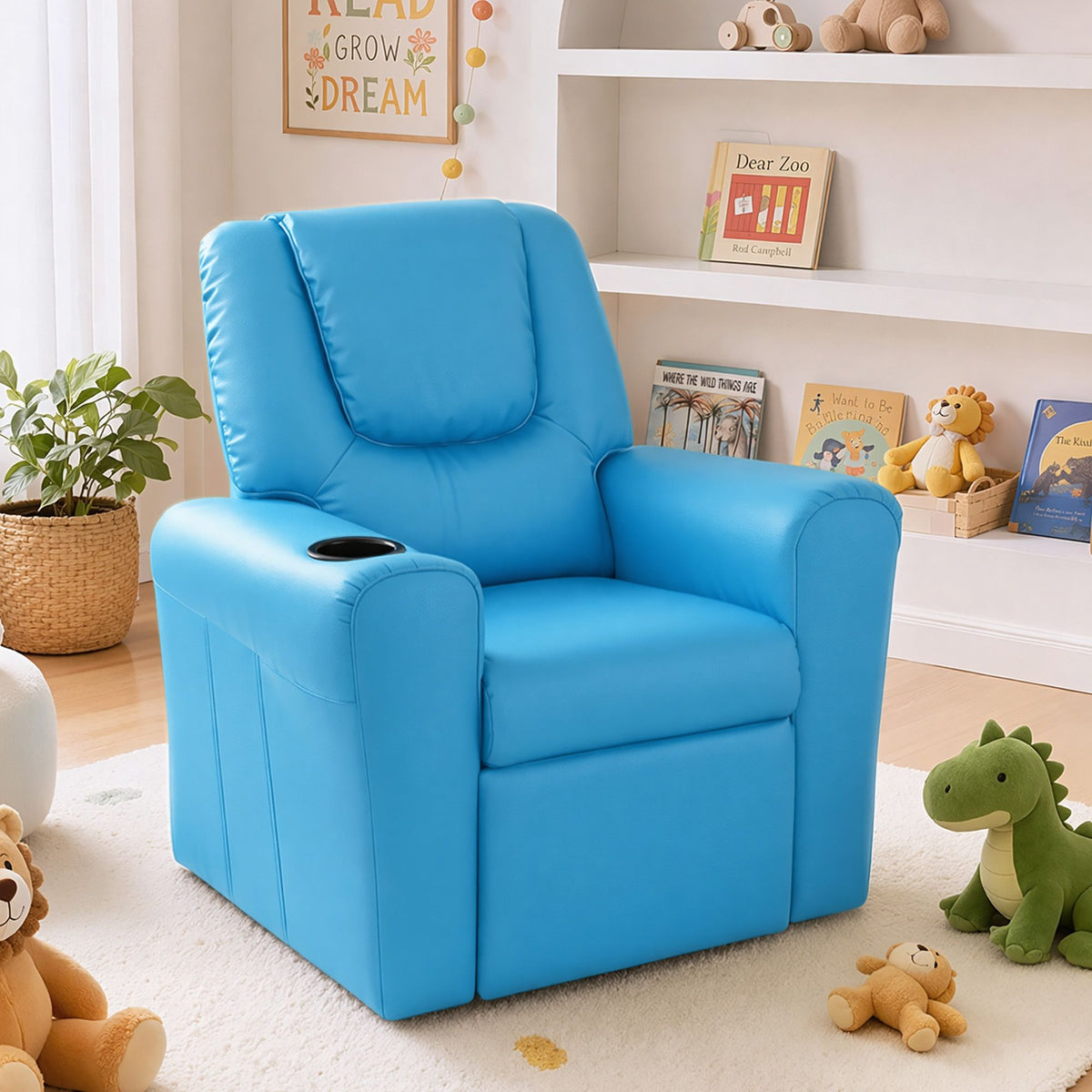 Keezi Kids Recliner Chair PU Leather Sofa Lounge Couch Children Armchair Blue-Recliner Chairs-PEROZ Accessories