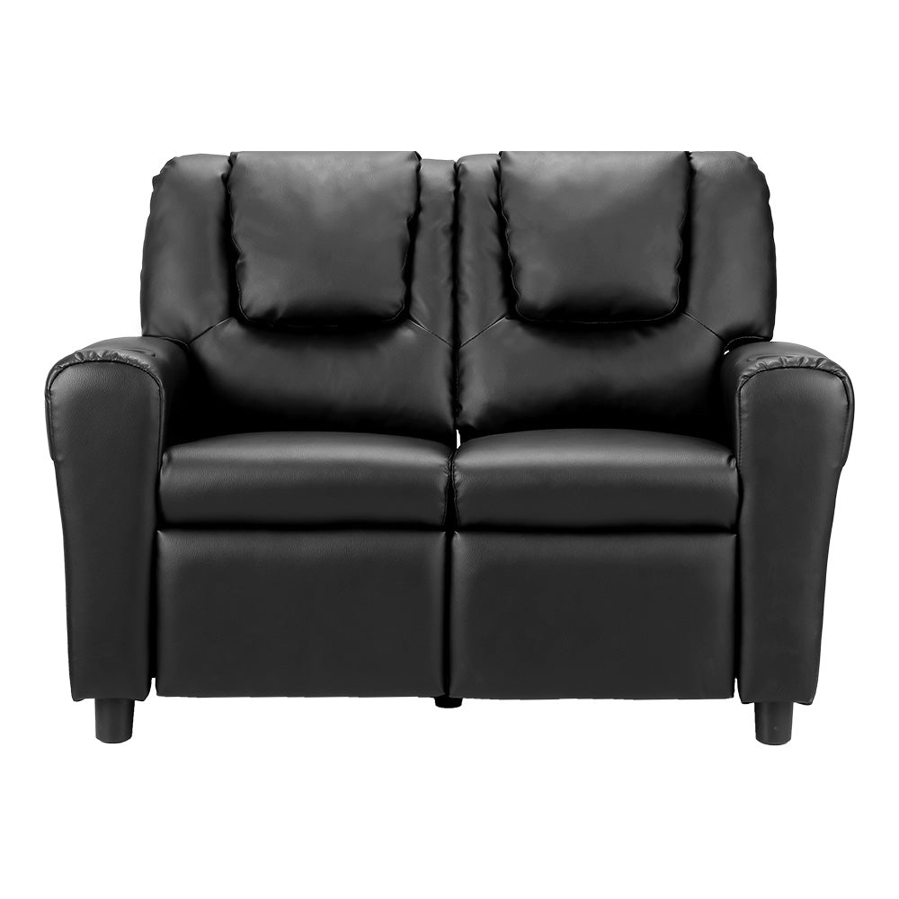 Keezi Kids Recliner Chair Double PU Leather Sofa Lounge Couch Armchair Black-Furniture > Office > Office & Desk Chairs-PEROZ Accessories
