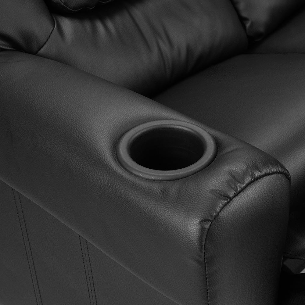 Keezi Kids Recliner Chair Double PU Leather Sofa Lounge Couch Armchair Black-Furniture > Office > Office & Desk Chairs-PEROZ Accessories