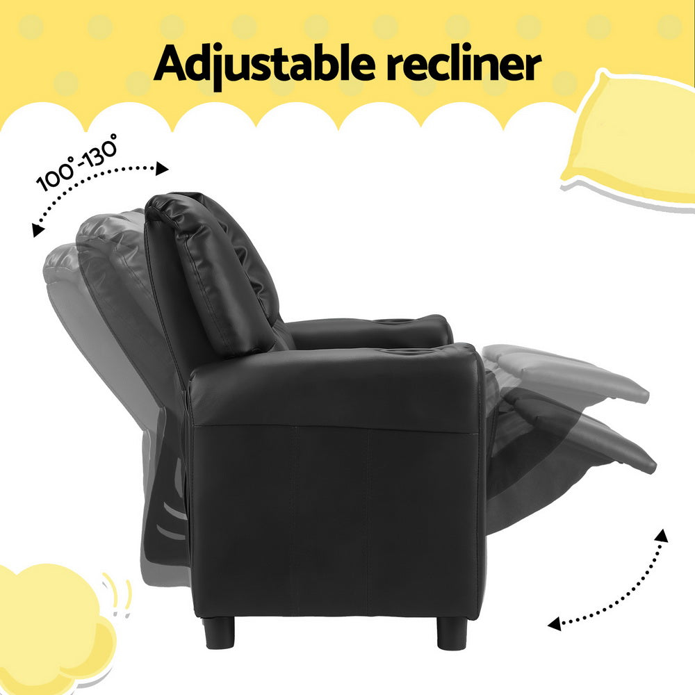 Keezi Kids Recliner Chair Double PU Leather Sofa Lounge Couch Armchair Black-Furniture > Office > Office & Desk Chairs-PEROZ Accessories
