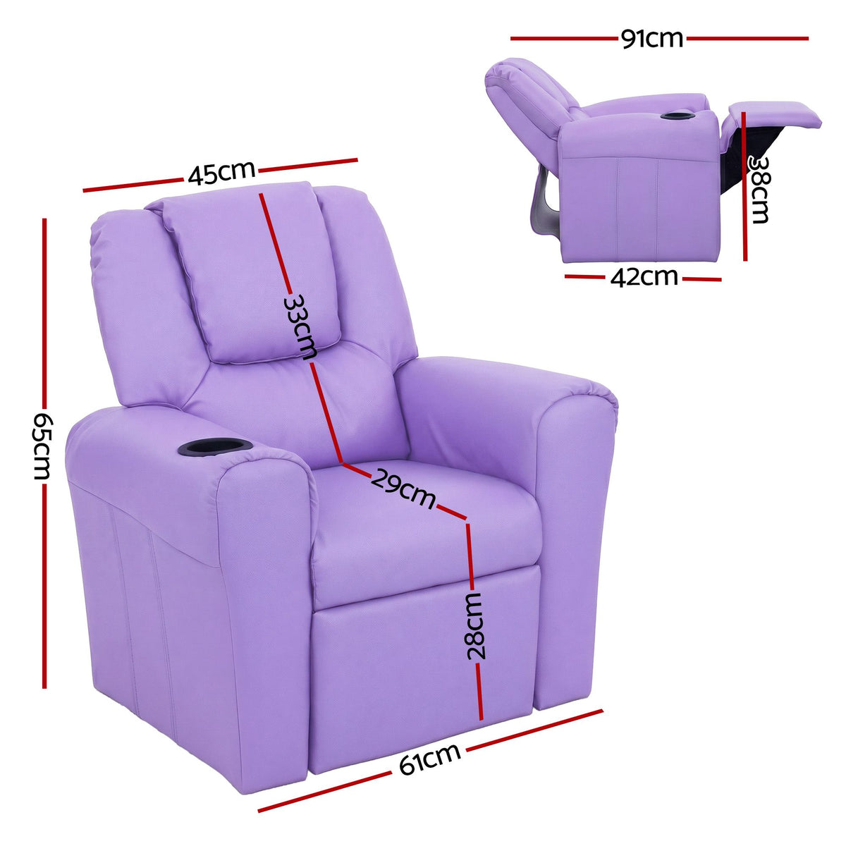Keezi Kids Recliner Chair PU Leather Sofa Lounge Couch Children Armchair Purple-Recliner Chairs-PEROZ Accessories