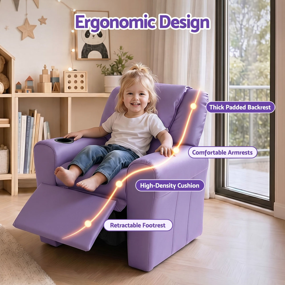 Keezi Kids Recliner Chair PU Leather Sofa Lounge Couch Children Armchair Purple-Recliner Chairs-PEROZ Accessories