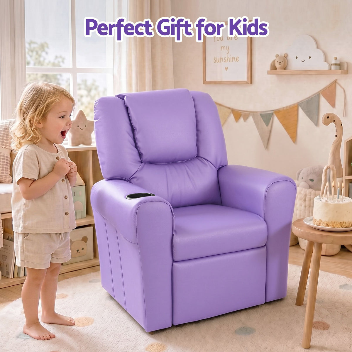 Keezi Kids Recliner Chair PU Leather Sofa Lounge Couch Children Armchair Purple-Recliner Chairs-PEROZ Accessories