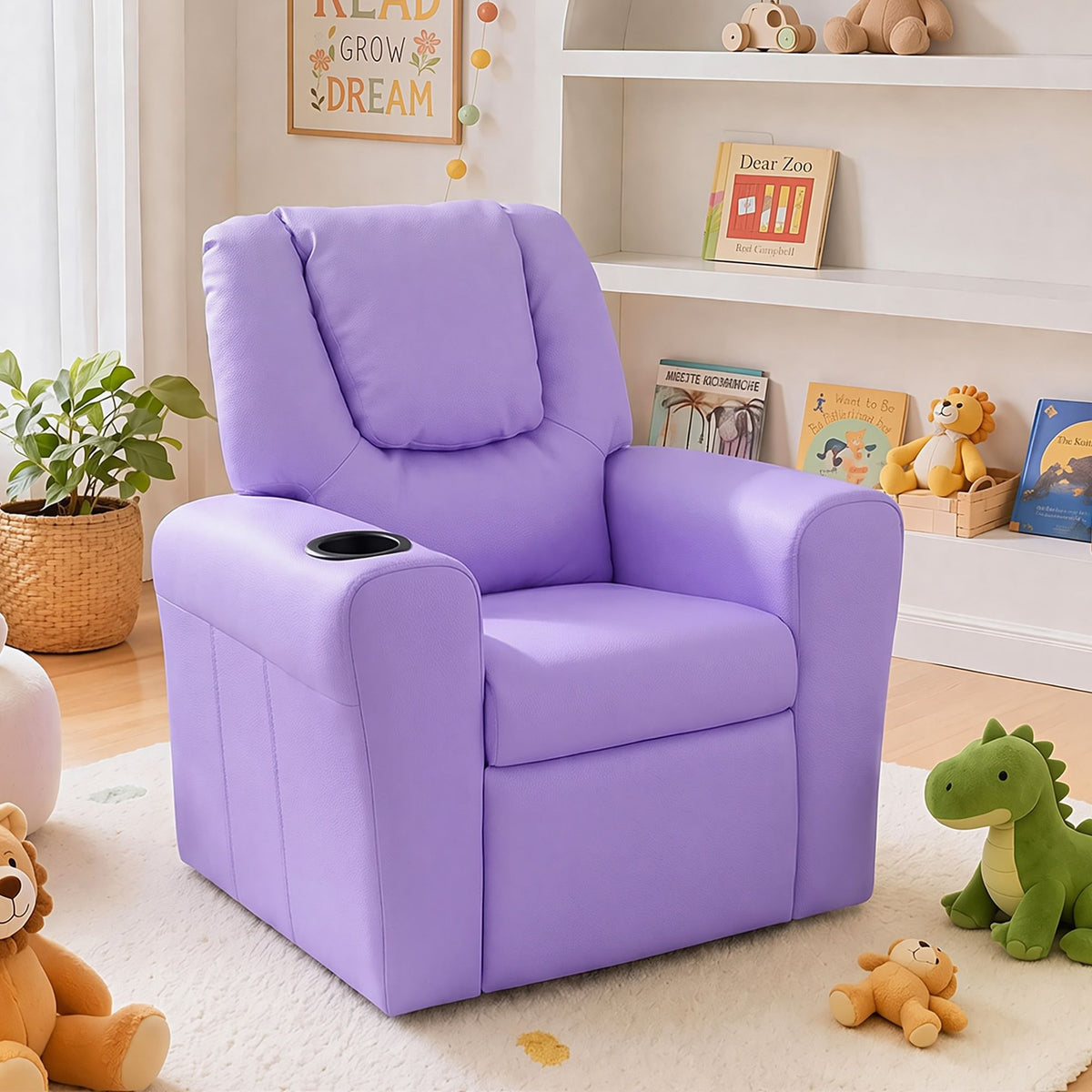 Keezi Kids Recliner Chair PU Leather Sofa Lounge Couch Children Armchair Purple-Recliner Chairs-PEROZ Accessories