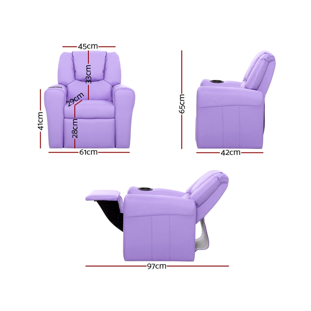 Keezi Kids Recliner Chair Purple PU Leather Sofa Lounge Couch Children Armchair-Recliner Chairs-PEROZ Accessories