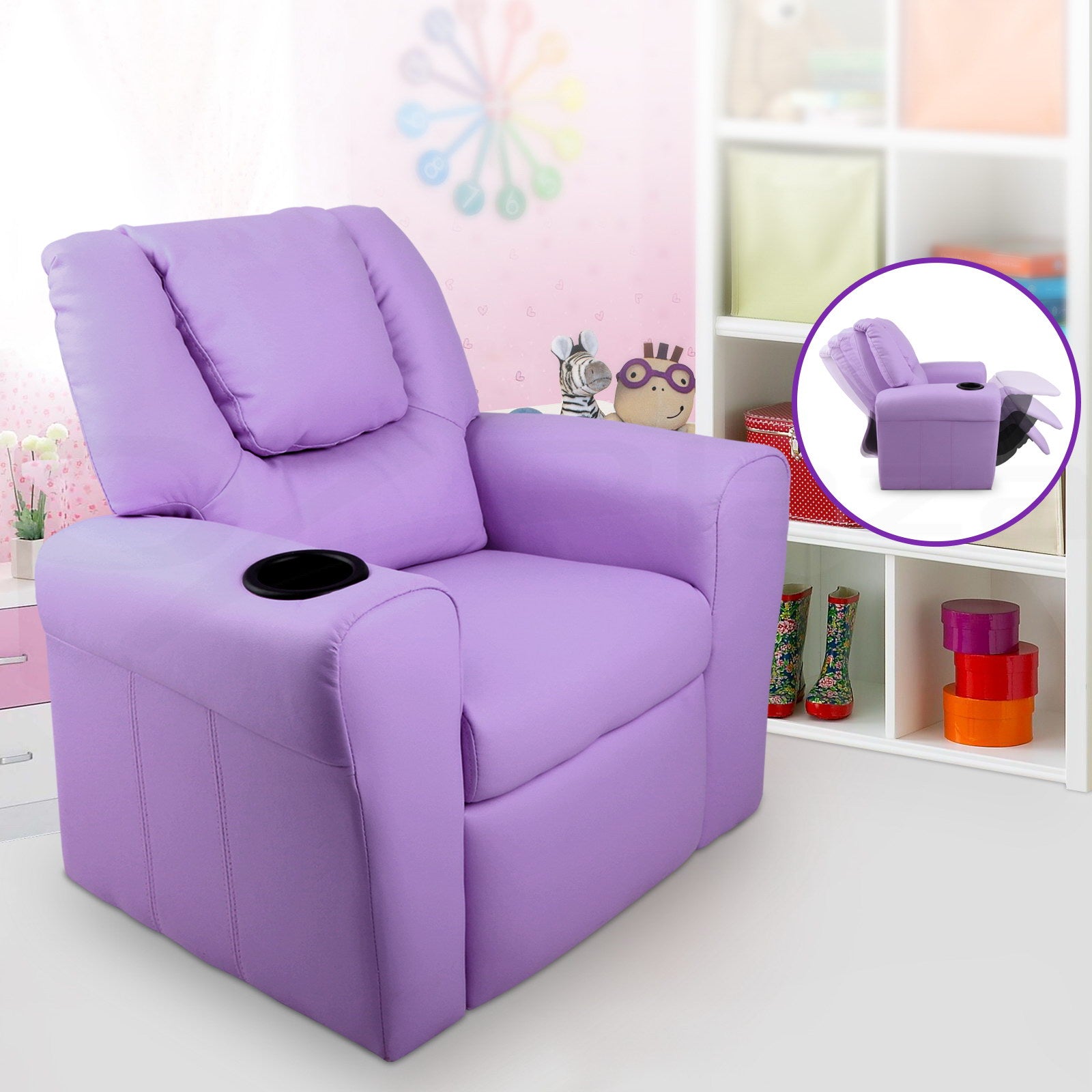 Keezi Kids Recliner Chair Purple PU Leather Sofa Lounge Couch Children Armchair-Recliner Chairs-PEROZ Accessories