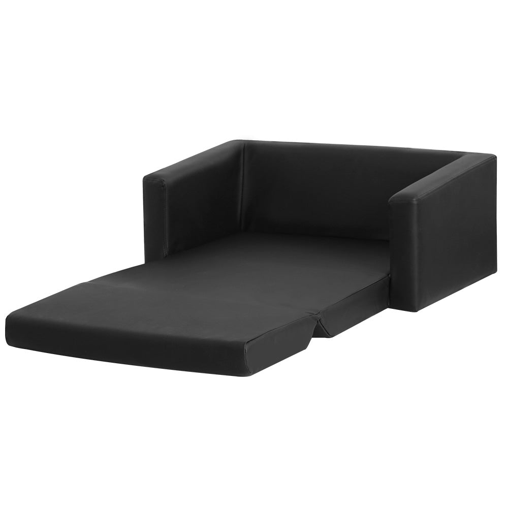 Keezi Kids Sofa 2 Seater Children Flip Open Couch PU Leather Armchair Black-Baby & Kids > Kid&