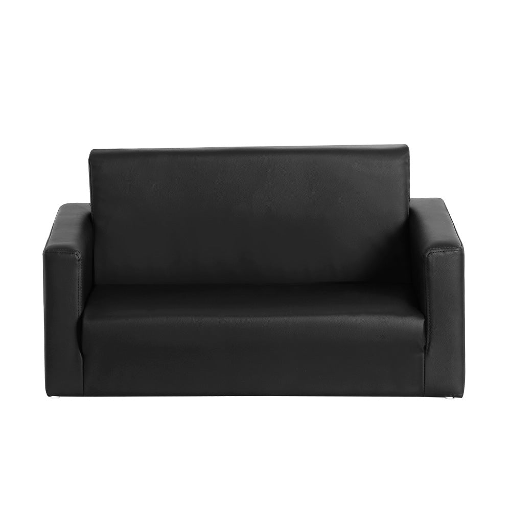 Keezi Kids Sofa 2 Seater Children Flip Open Couch PU Leather Armchair Black-Baby & Kids > Kid&