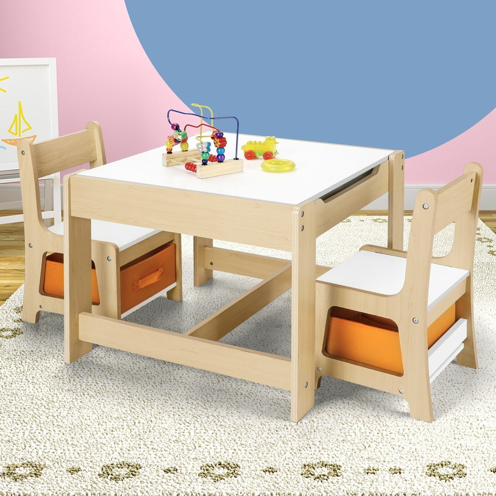 Oikiture Kids Table and Chairs Set Activity Play Study Desk Toys Storage Box-Kid Table Sets-PEROZ Accessories